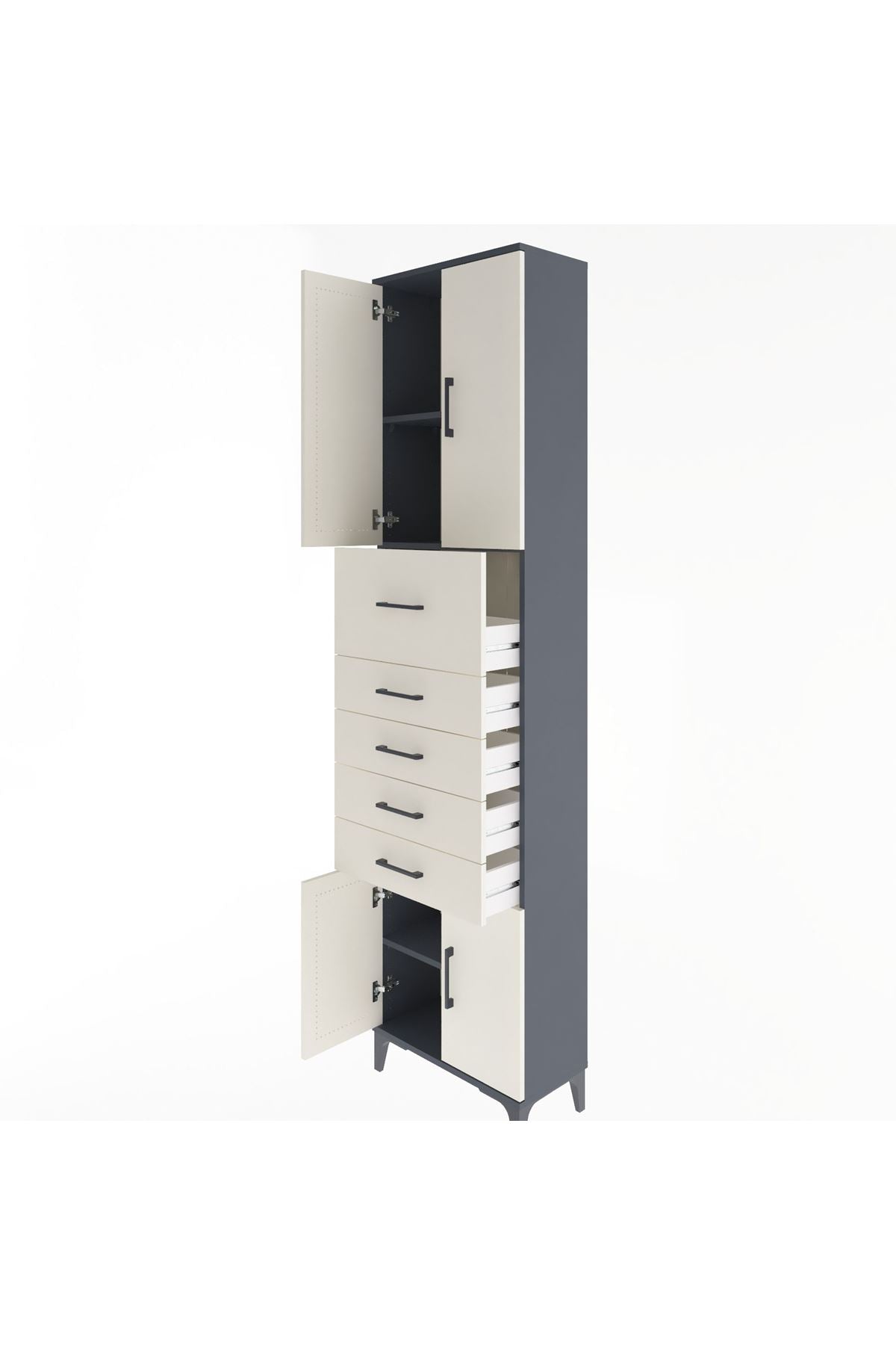 Arges Dolap 3 Raflı 5 Çekmeceli 4 Kapaklı 60x30x243 - S32M040V4A