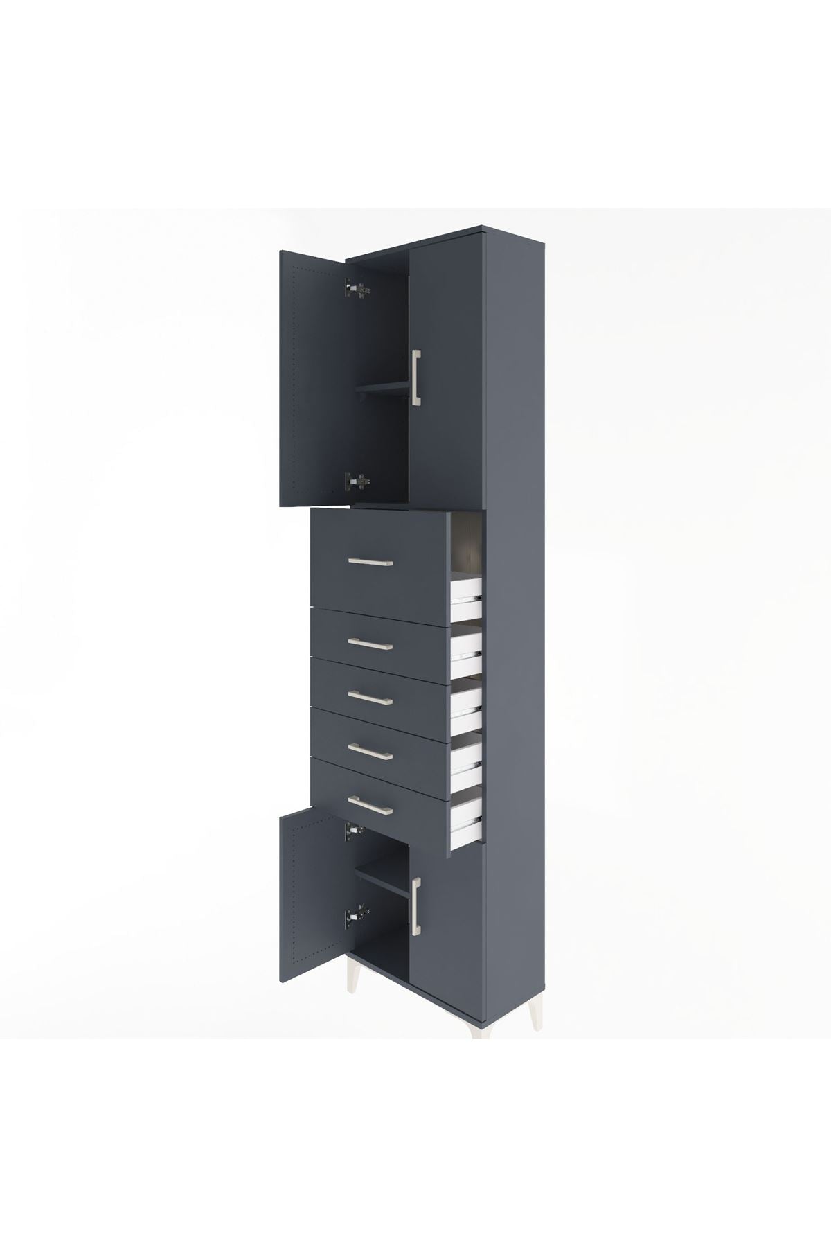 Arges Dolap 3 Raflı 5 Çekmeceli 4 Kapaklı 60x30x243 - S32M040V5A