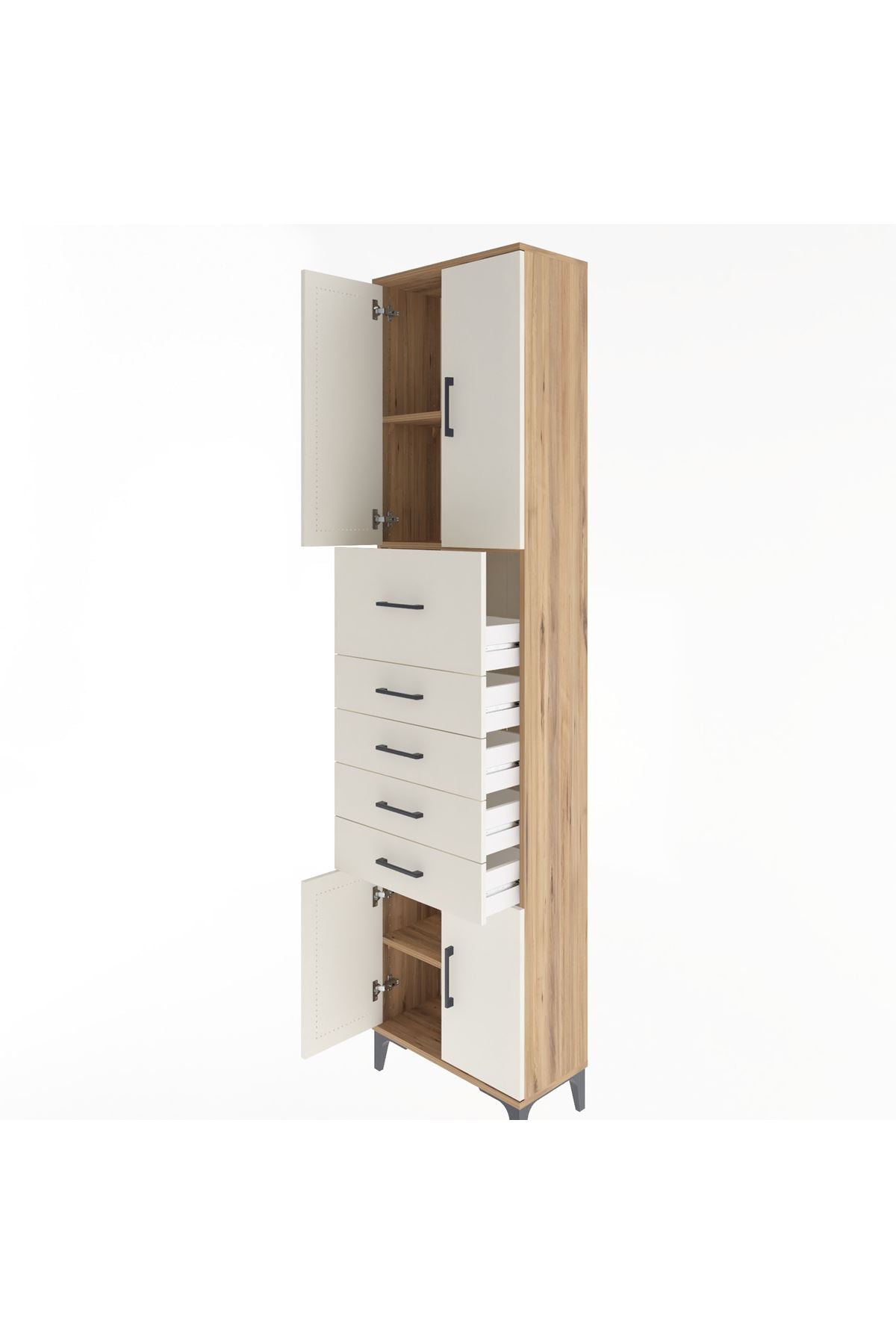 Arges Dolap 3 Raflı 5 Çekmeceli 4 Kapaklı 60x30x243 - S32M040V7A