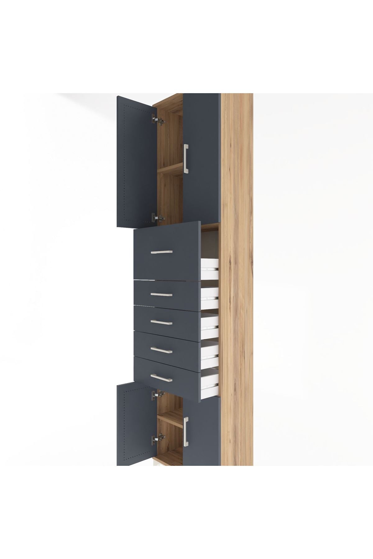 Arges Dolap 3 Raflı 5 Çekmeceli 4 Kapaklı 60x30x243 - S32M040V8A
