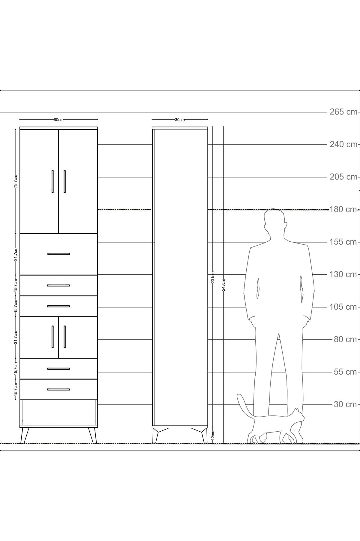 Arges Dolap 3 Raflı 5 Çekmeceli 4 Kapaklı 60x30x243 - S32M041V6A