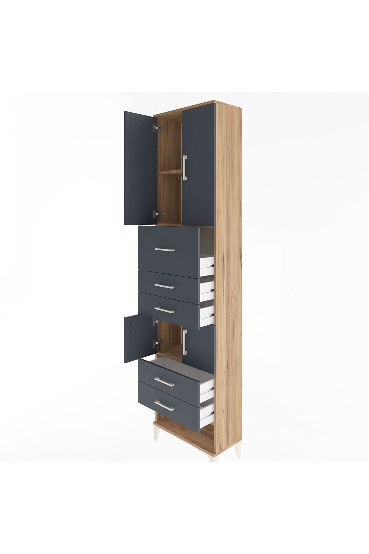Arges Dolap 3 Raflı 5 Çekmeceli 4 Kapaklı 60x30x243 - S32M041V8A