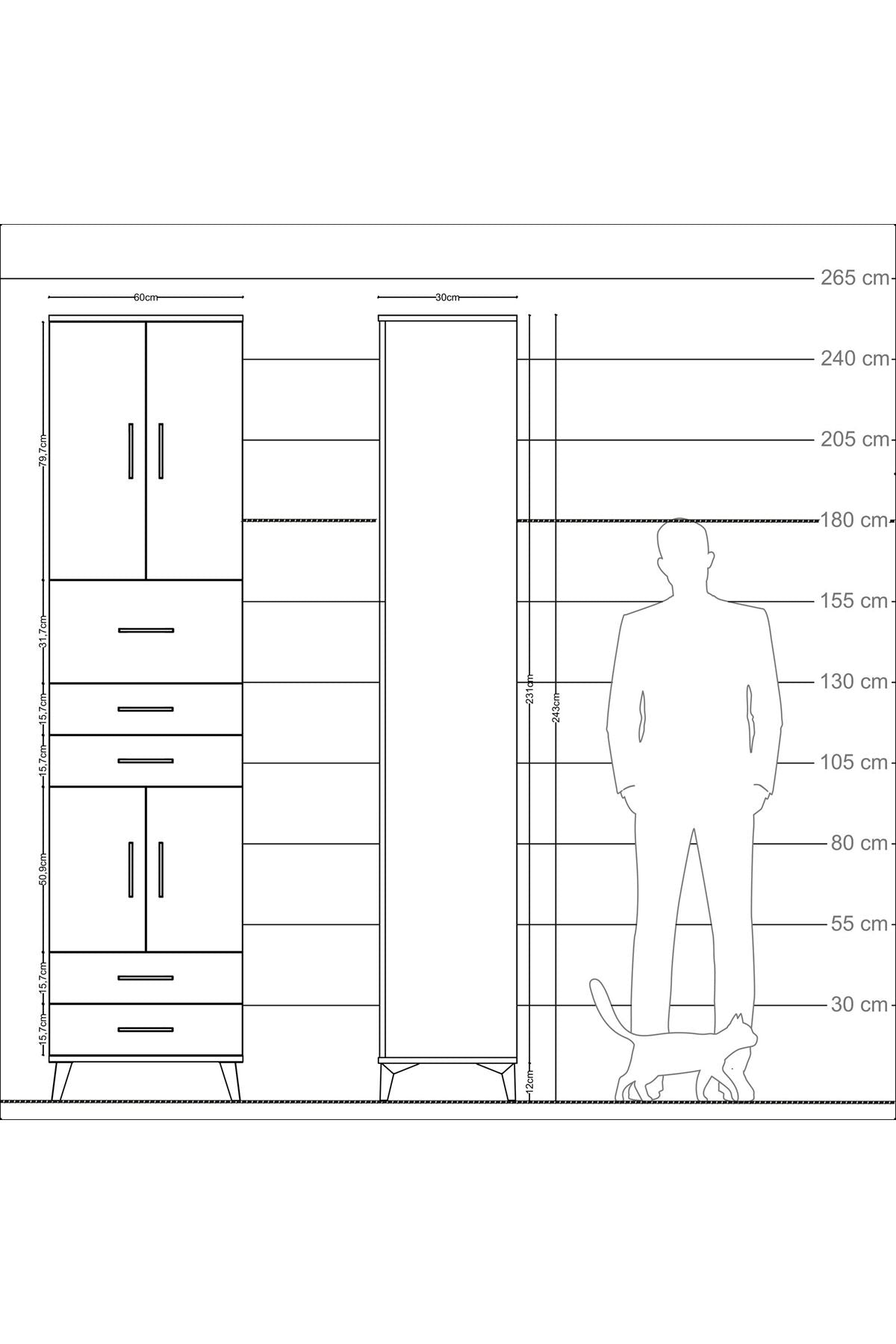 Arges Dolap 4 Raflı 5 Çekmeceli 4 Kapaklı 60x30x243 - S32M042V1A