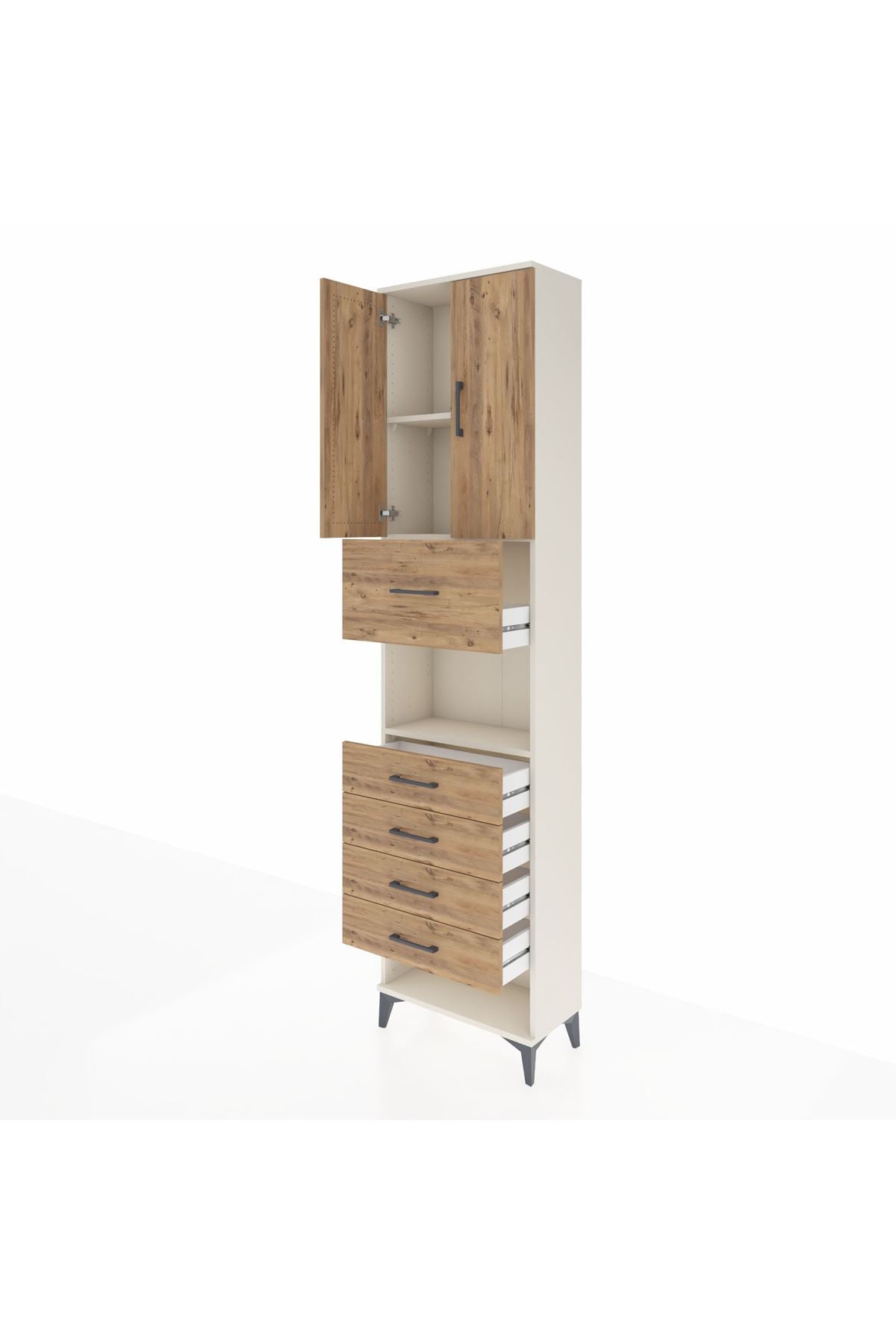Arges Dolap 3 Raflı 5 Çekmeceli 2 Kapaklı 60x30x243 - S32M043V3A