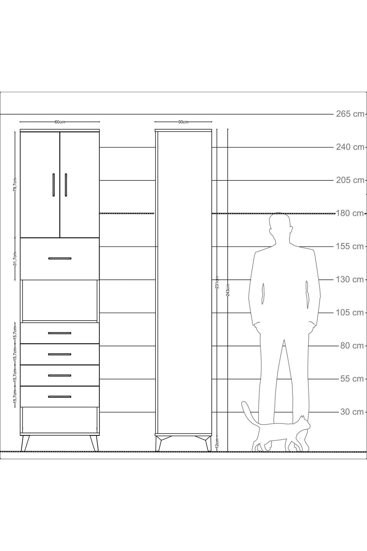 Arges Dolap 3 Raflı 5 Çekmeceli 2 Kapaklı 60x30x243 - S32M043V5A