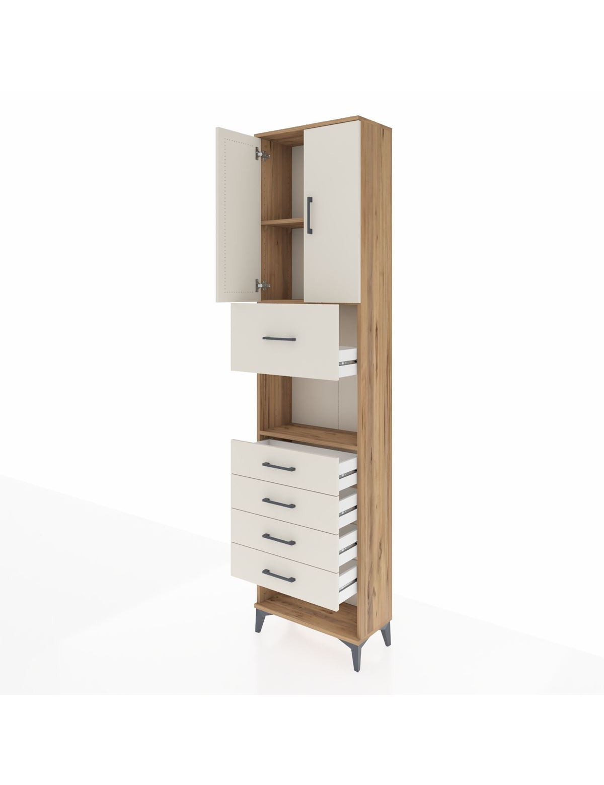 Arges Dolap 3 Raflı 5 Çekmeceli 2 Kapaklı 60x30x243 - S32M043V7A
