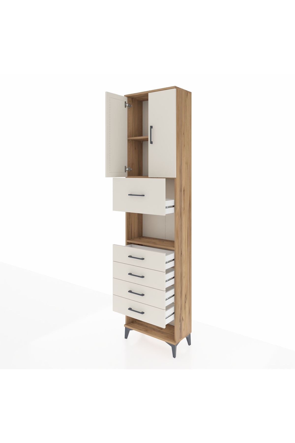 Arges Dolap 3 Raflı 5 Çekmeceli 2 Kapaklı 60x30x243 - S32M043V7A