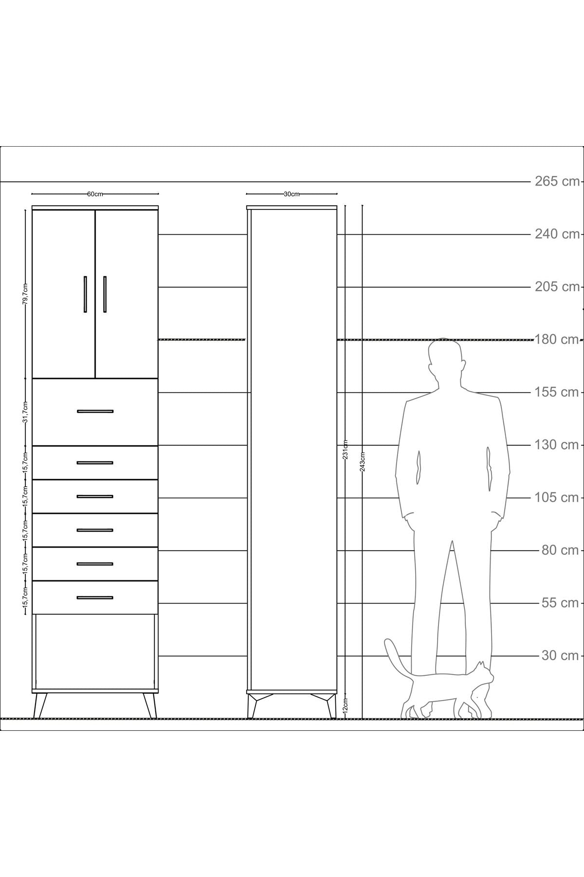 Arges Dolap 2 Raflı 6 Çekmeceli 2 Kapaklı 60x30x243 - S32M045V1A