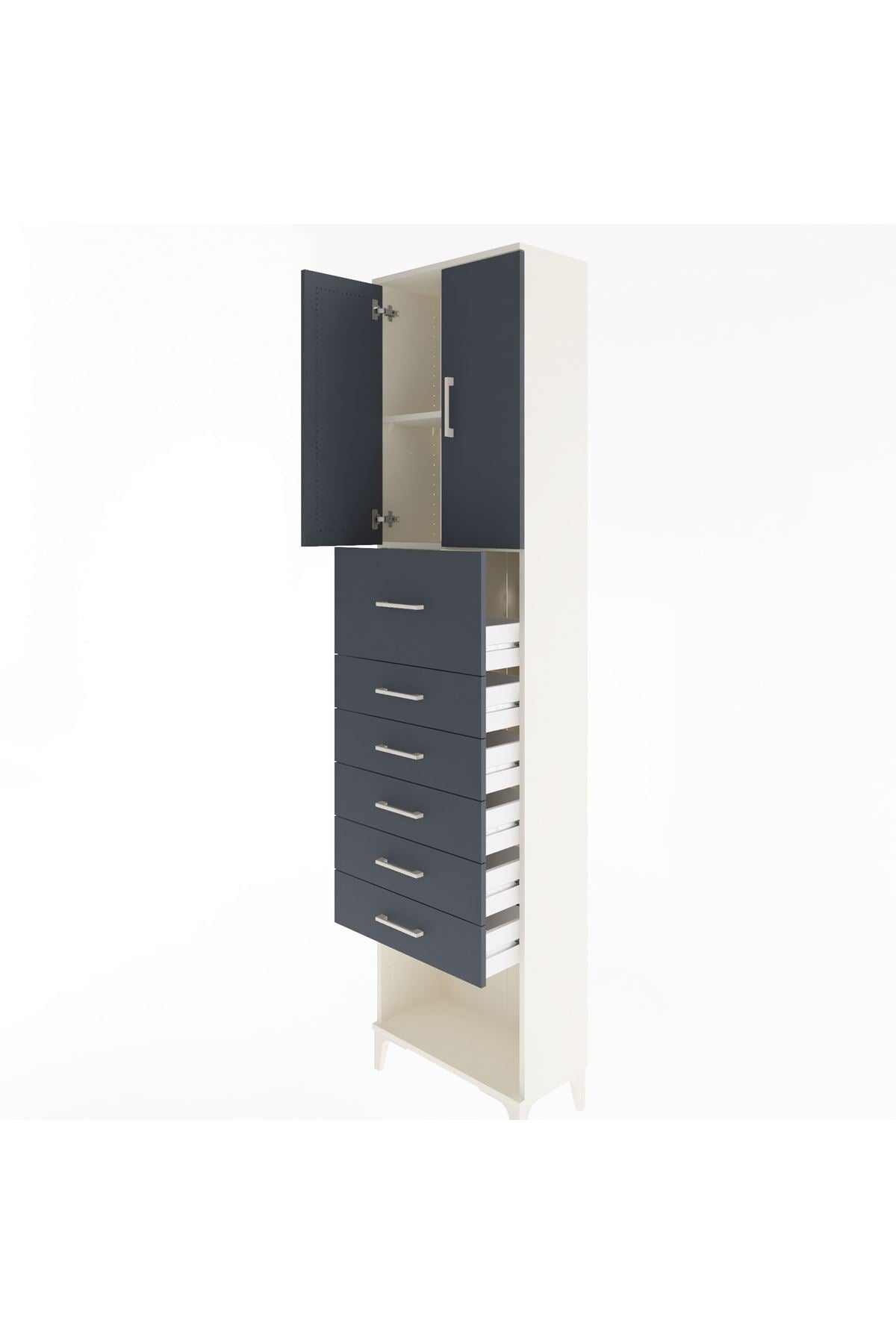 Arges Dolap 2 Raflı 6 Çekmeceli 2 Kapaklı 60x30x243 - S32M045V2A