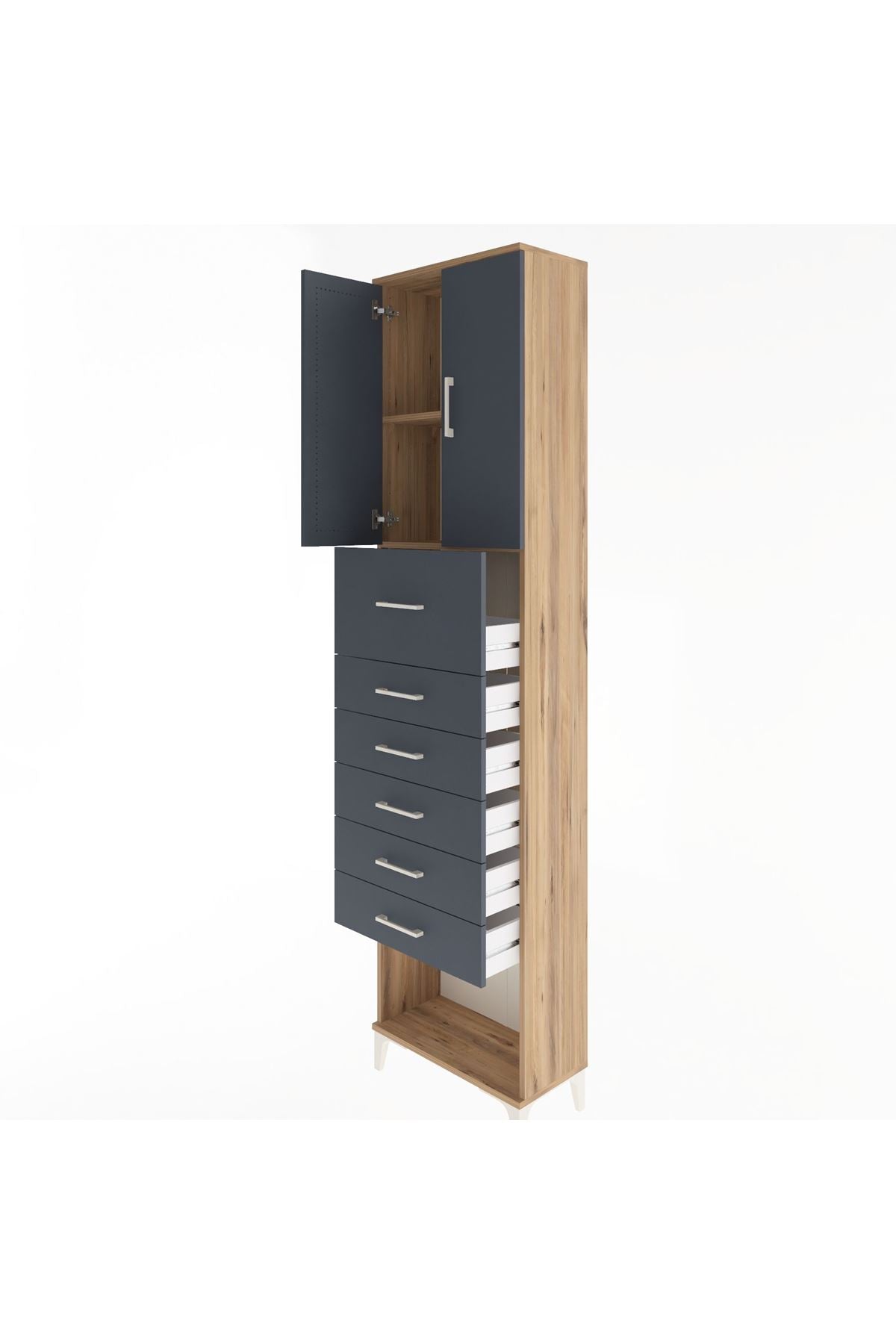 Arges Dolap 2 Raflı 6 Çekmeceli 2 Kapaklı 60x30x243 - S32M045V8A