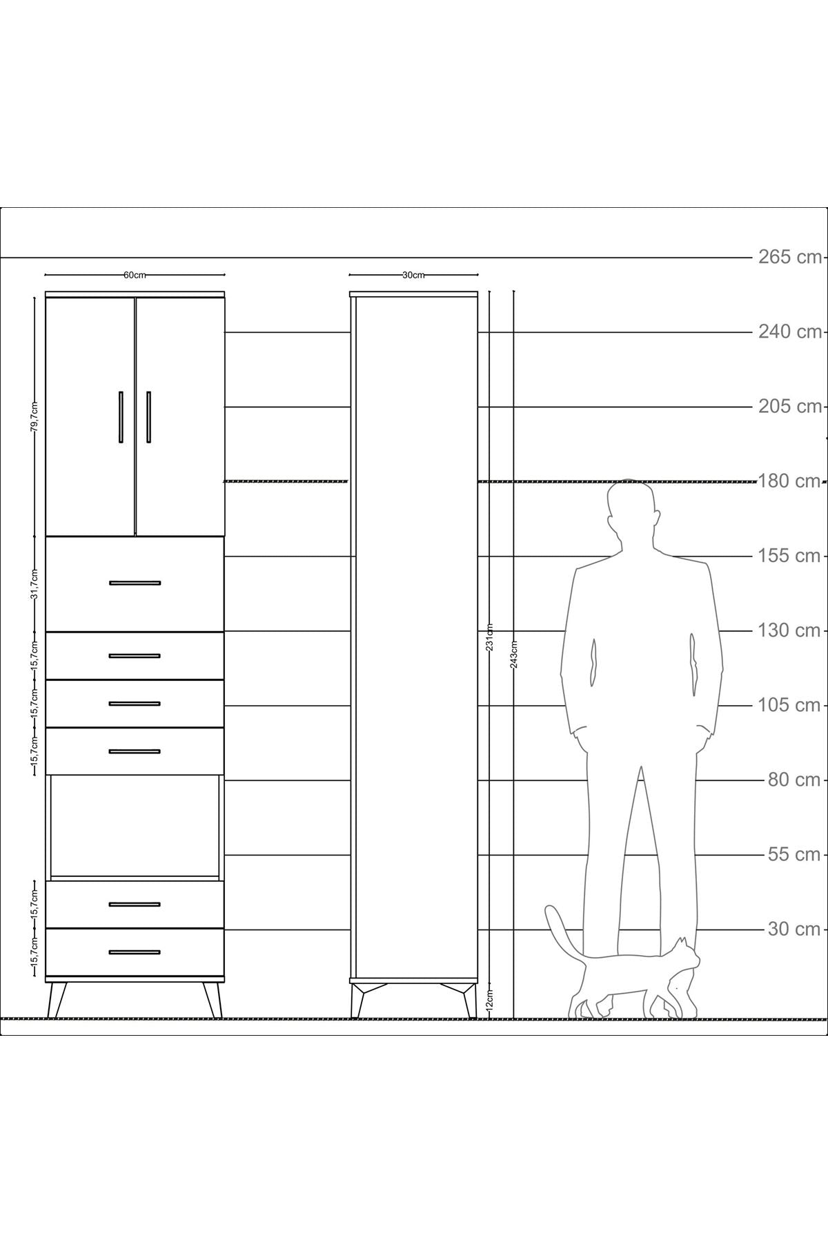 Arges Dolap 3 Raflı 6 Çekmeceli 2 Kapaklı 60x30x243 - S32M046V6A