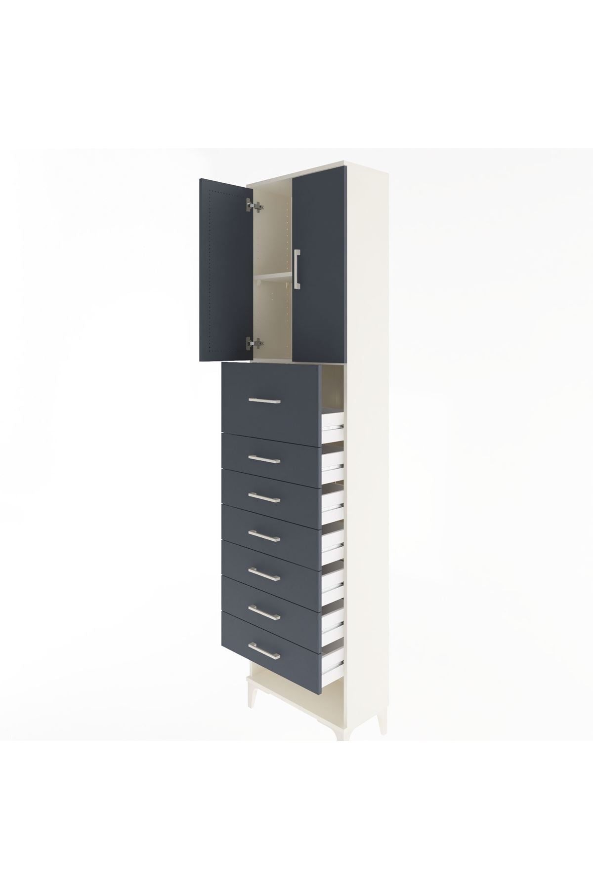 Arges Dolap 2 Raflı 7 Çekmeceli 2 Kapaklı 60x30x243 - S32M048V2A