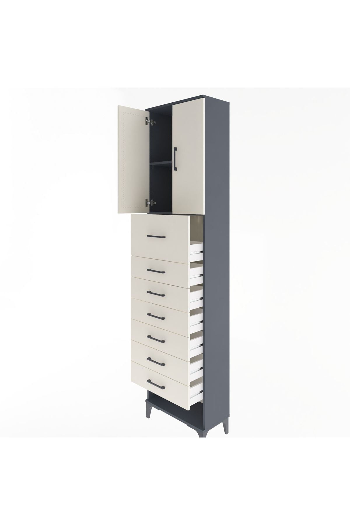Arges Dolap 2 Raflı 7 Çekmeceli 2 Kapaklı 60x30x243 - S32M048V4A