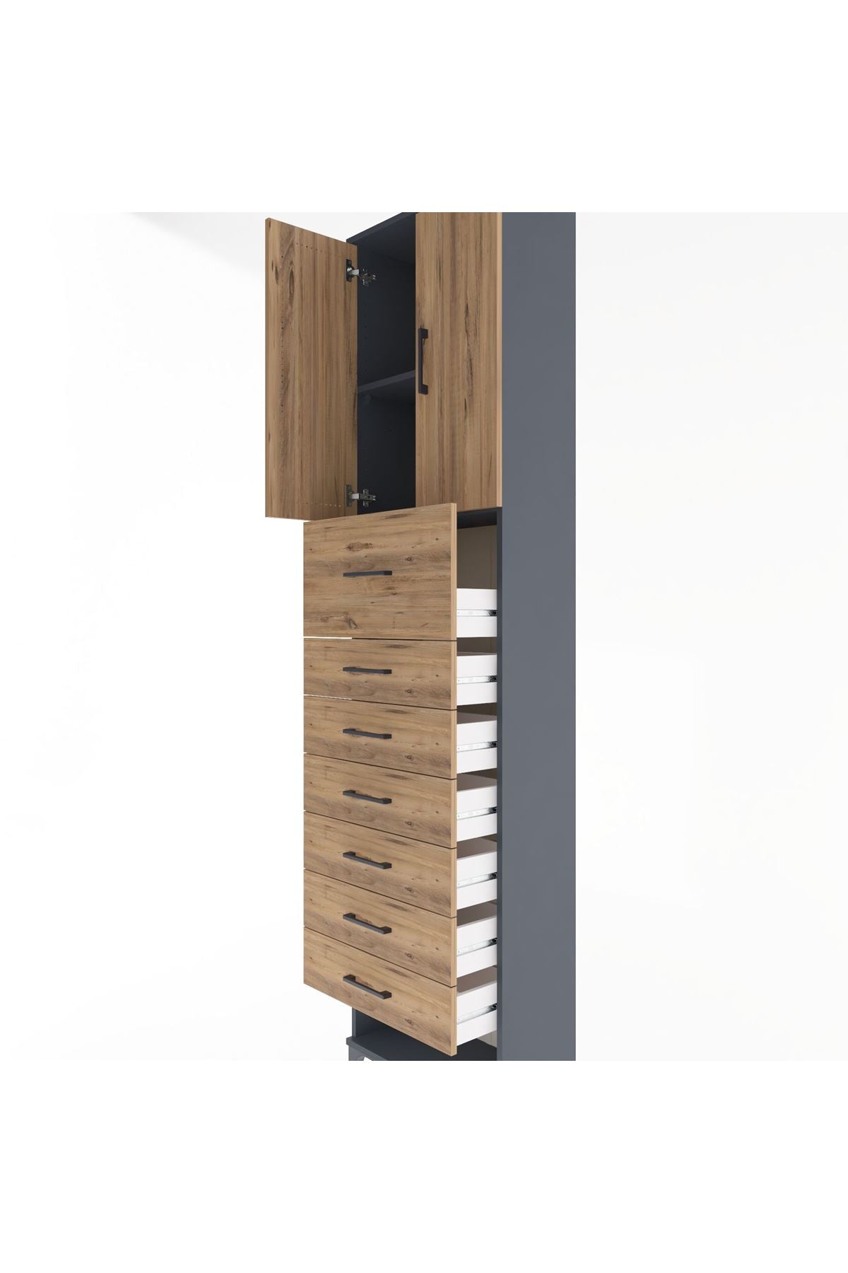 Arges Dolap 2 Raflı 7 Çekmeceli 2 Kapaklı 60x30x243 - S32M048V6A