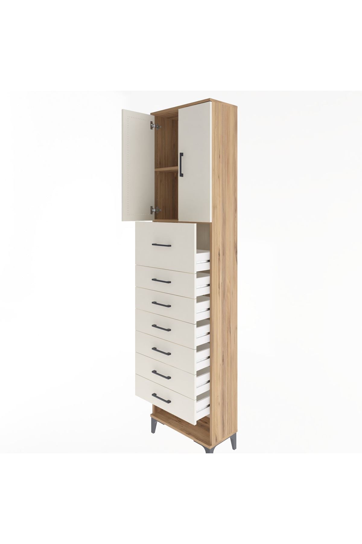 Arges Dolap 2 Raflı 7 Çekmeceli 2 Kapaklı 60x30x243 - S32M048V7A