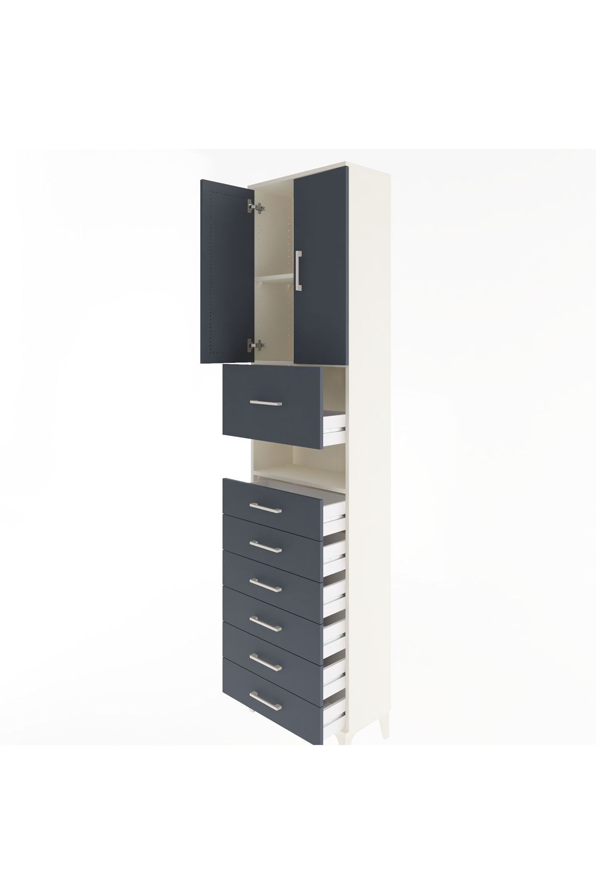 Arges Dolap 3 Raflı 6 Çekmeceli 2 Kapaklı 60x30x243 - S32M050V2A