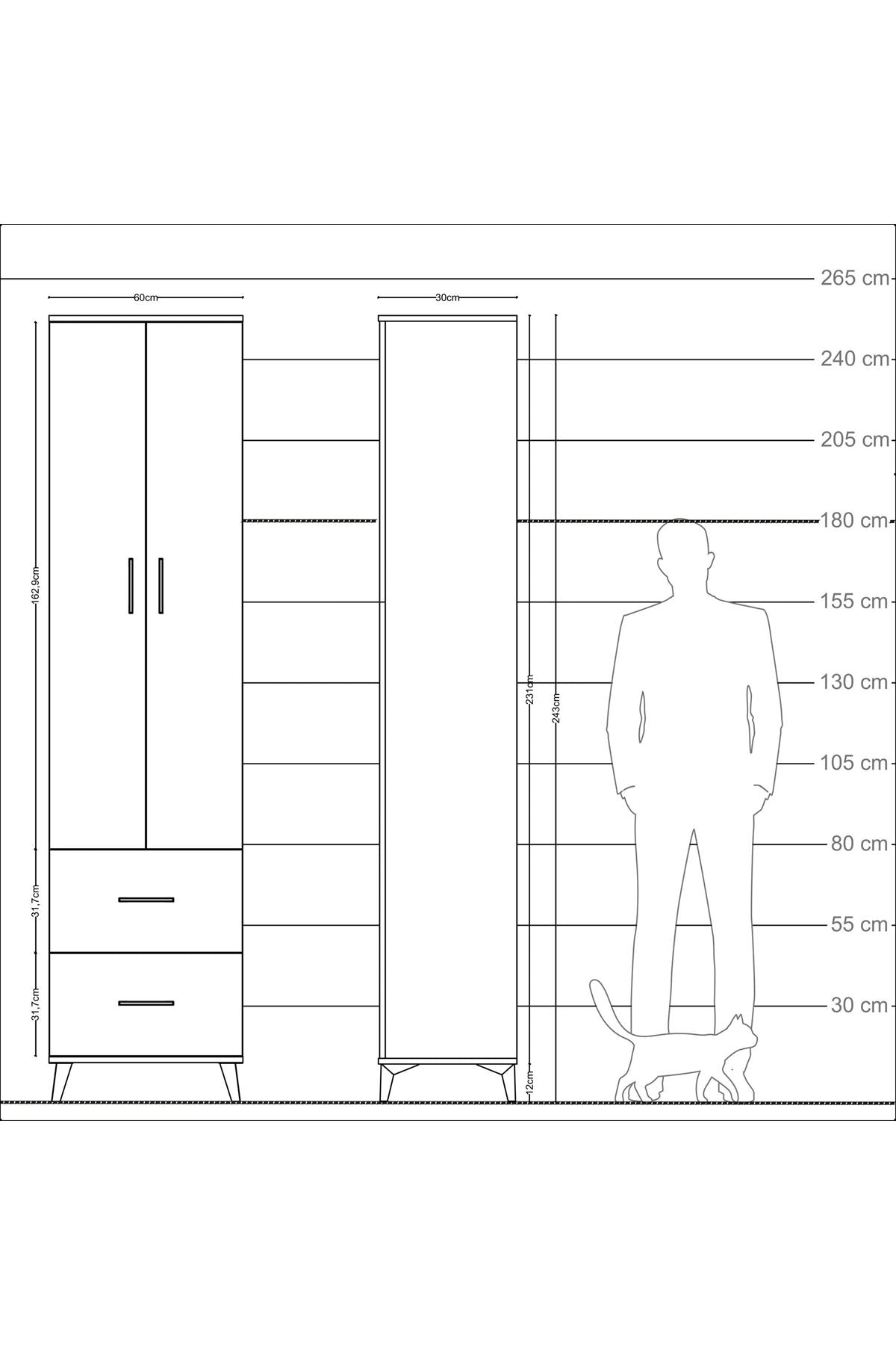 Arges Dolap 4 Raflı 2 Çekmeceli 2 Kapaklı 60x30x243 - S32M051V7A