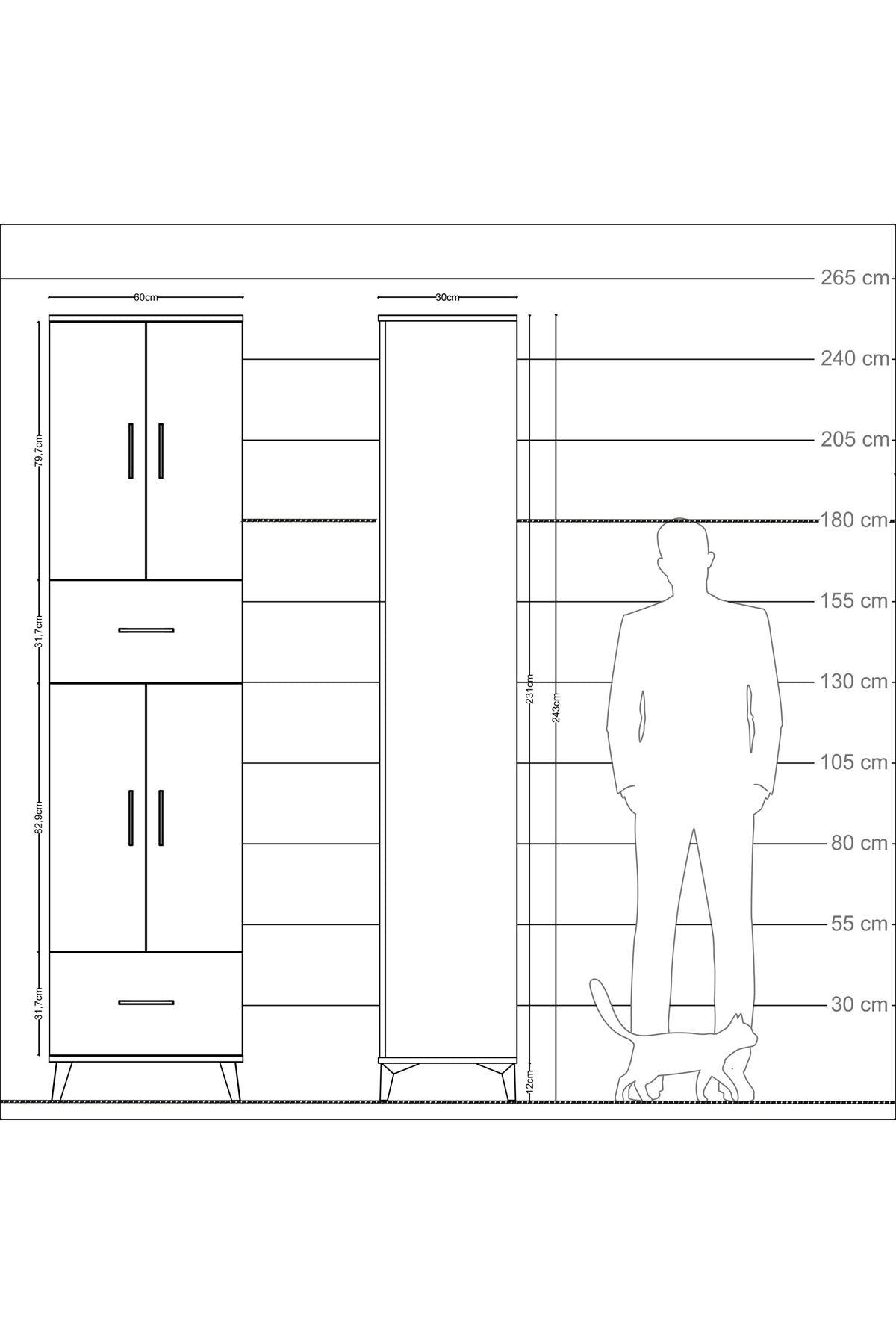Arges Dolap 6 Raflı 2 Çekmeceli 4 Kapaklı 60x30x243 - S32M053V9A