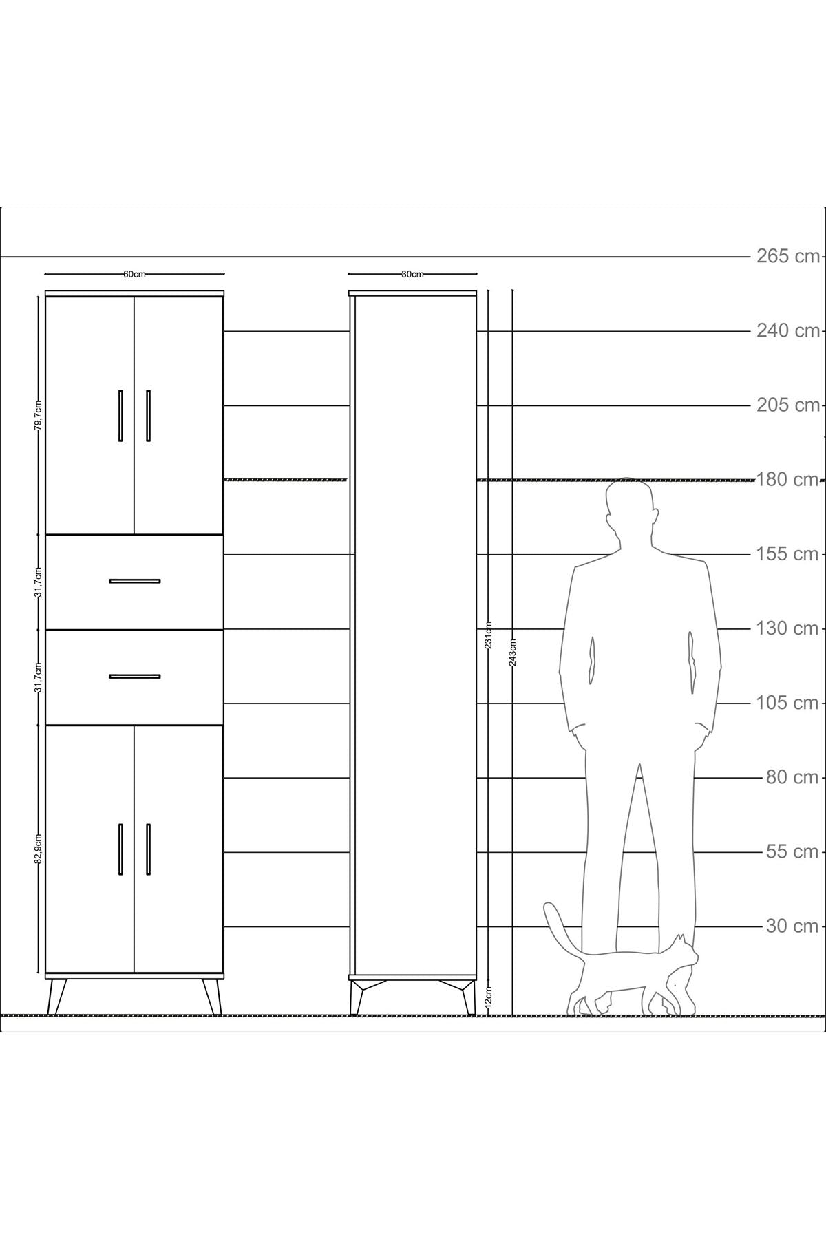 Arges Dolap 5 Raflı 2 Çekmeceli 4 Kapaklı 60x30x243 - S32M055V3A