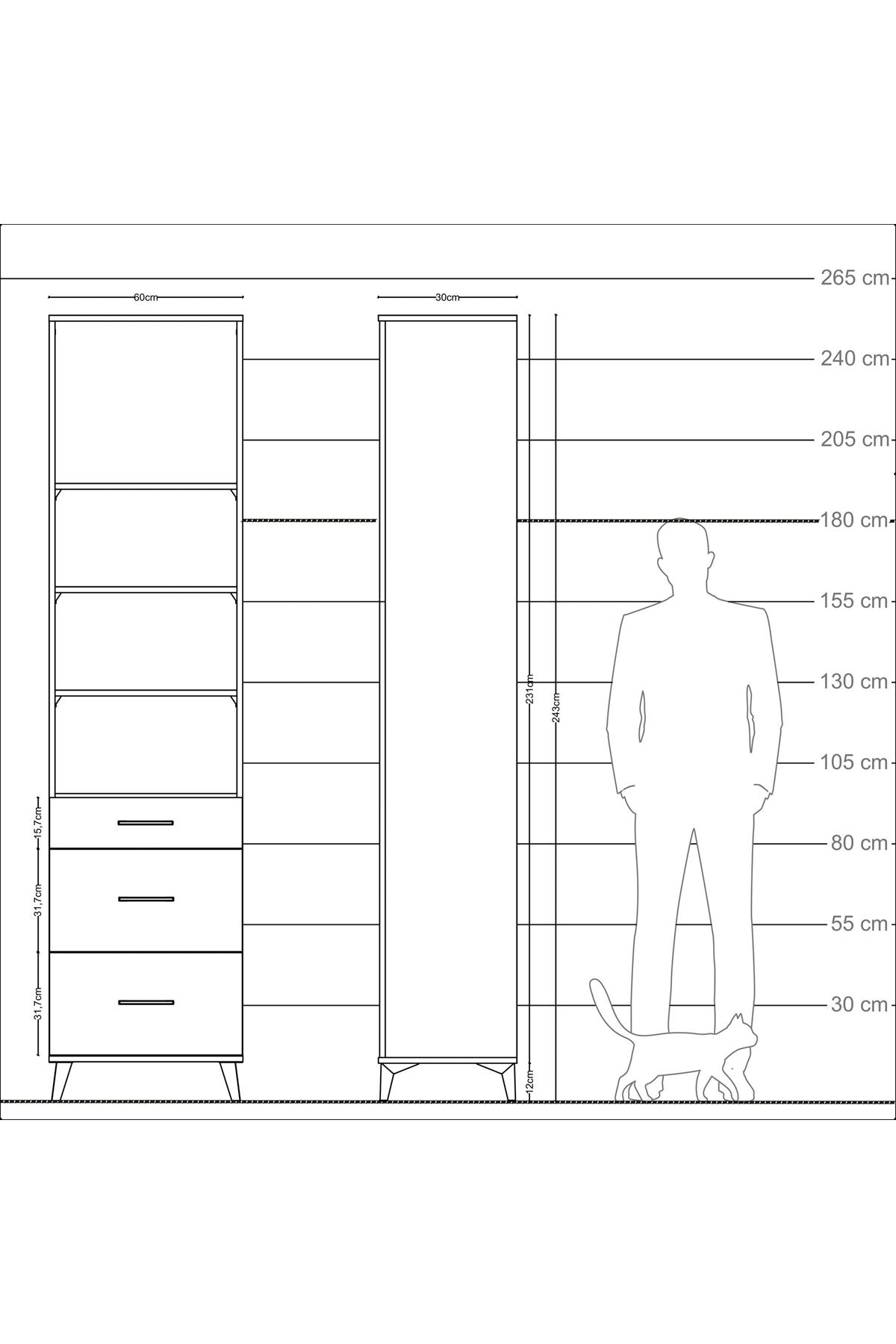 Arges Dolap 4 Raflı 3 Çekmeceli 60x30x243 - S32M056V6A