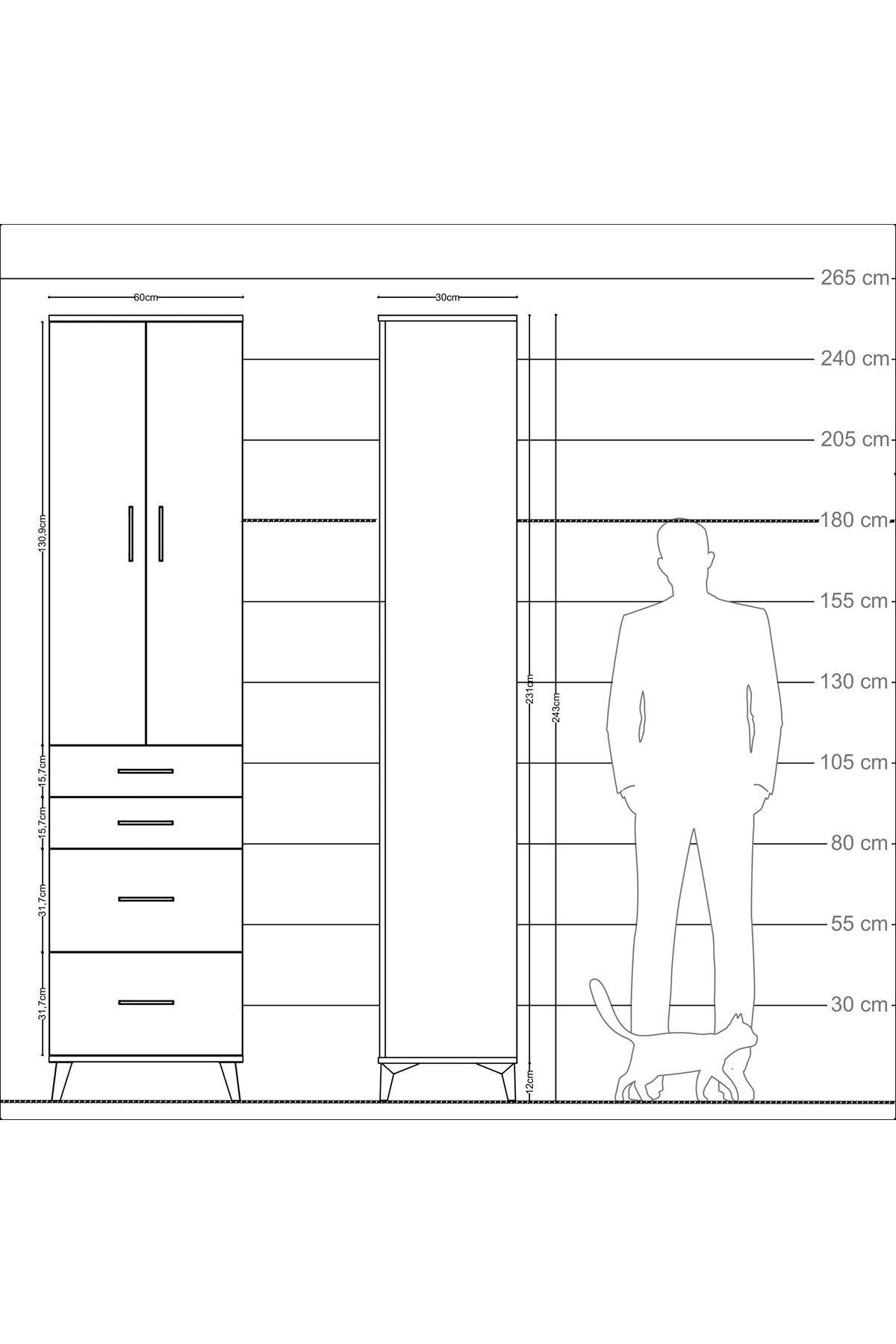 Arges Dolap 4 Raflı 4 Çekmeceli 2 Kapaklı 60x30x243 - S32M057V6A