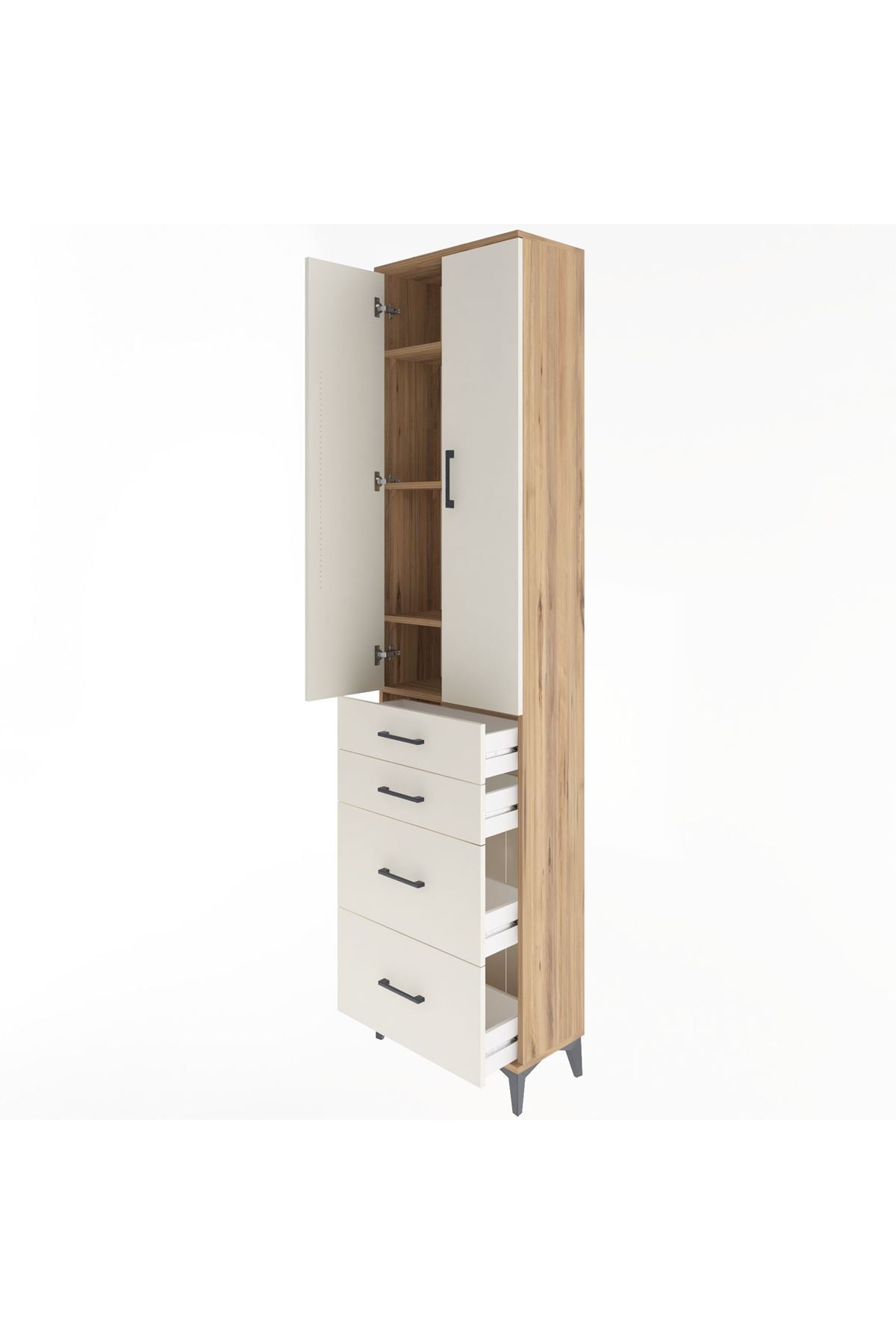 Arges Dolap 4 Raflı 4 Çekmeceli 2 Kapaklı 60x30x243 - S32M057V7A