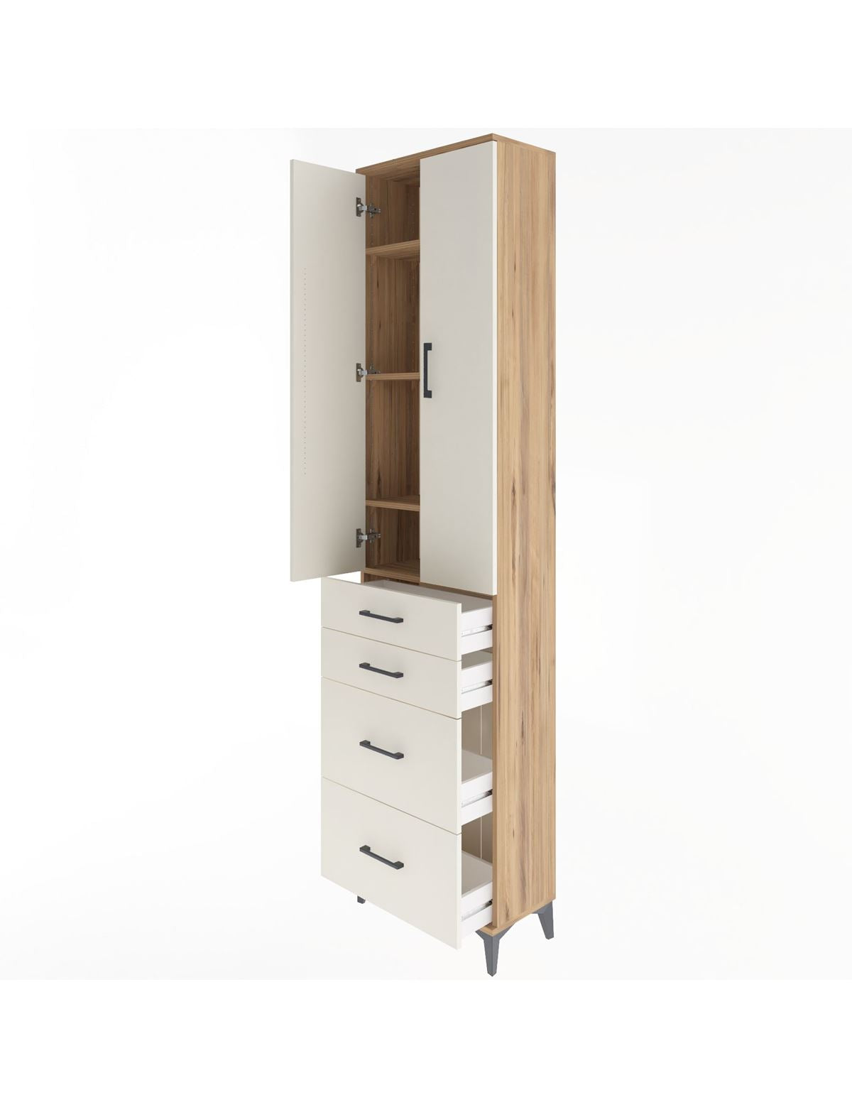 Arges Dolap 4 Raflı 4 Çekmeceli 2 Kapaklı 60x30x243 - S32M057V7A
