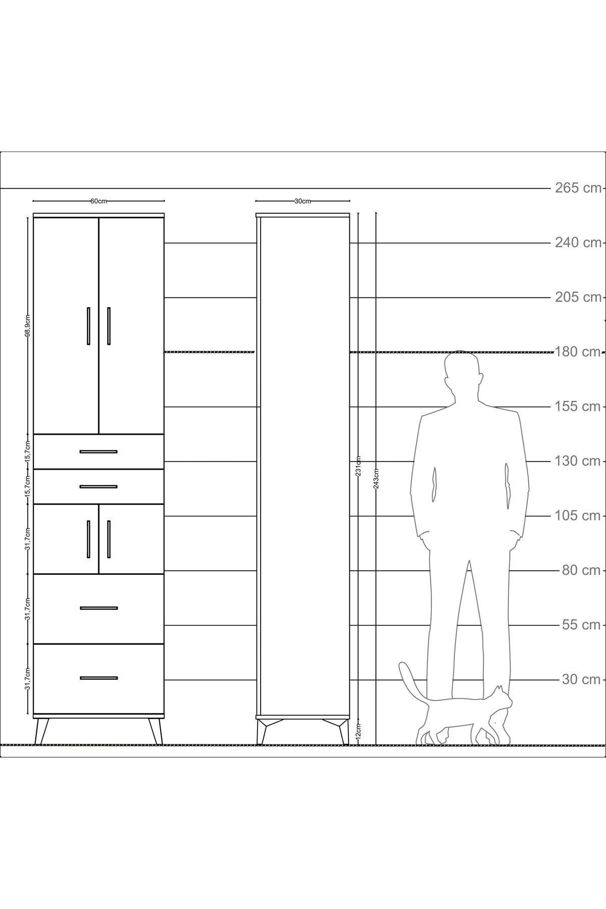 Arges Dolap 4 Raflı 4 Çekmeceli 4 Kapaklı 60x30x243 - S32M058V9A
