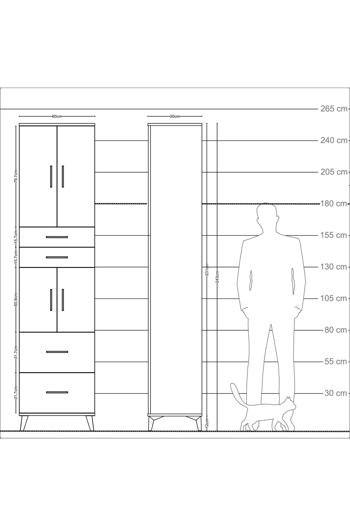 Arges Dolap 5 Raflı 4 Çekmeceli 4 Kapaklı 60x30x243 - S32M059V1A