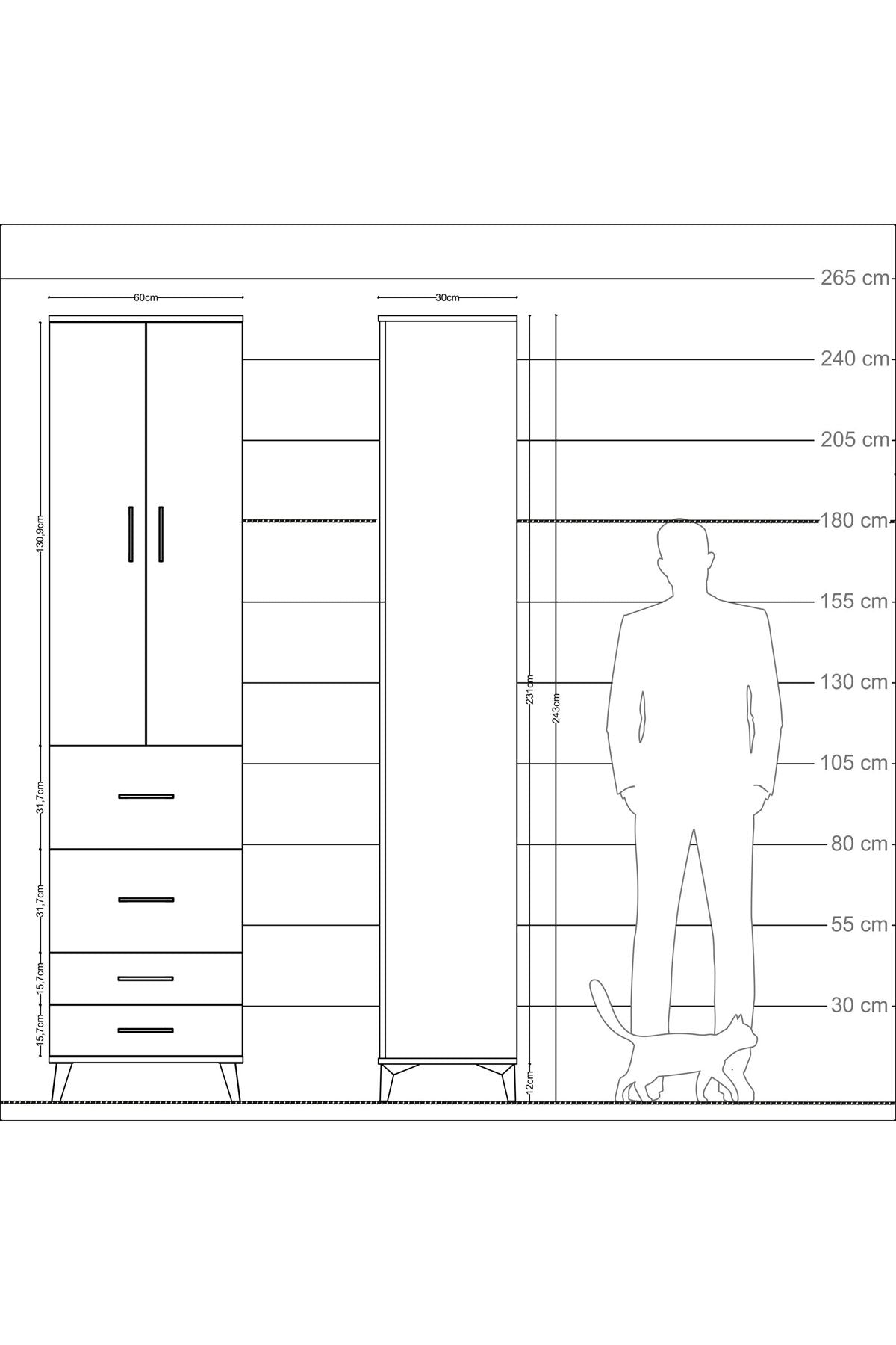 Arges Dolap 4 Raflı 4 Çekmeceli 2 Kapaklı 60x30x243 - S32M060V5A
