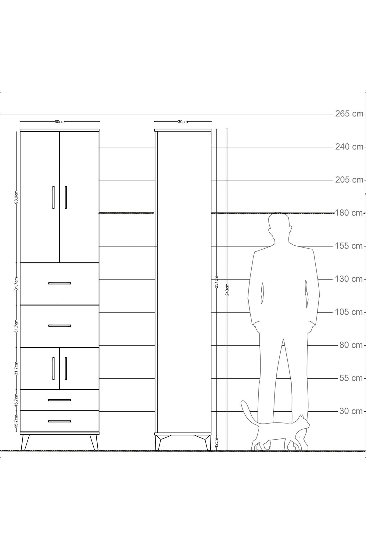Arges Dolap 4 Raflı 4 Çekmeceli 4 Kapaklı 60x30x243 - S32M061V8A