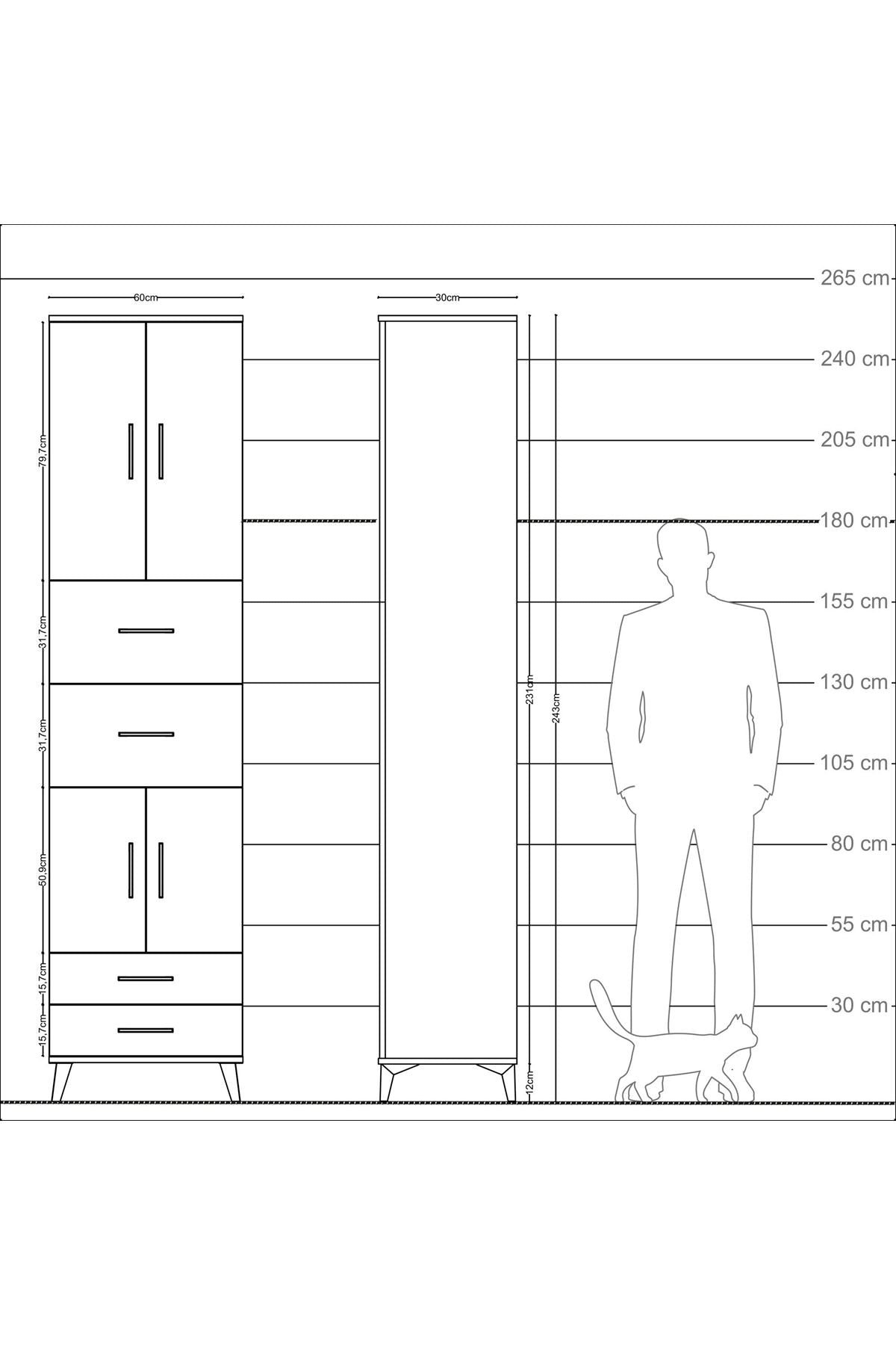Arges Dolap 5 Raflı 4 Çekmeceli 4 Kapaklı 60x30x243 - S32M062V4A