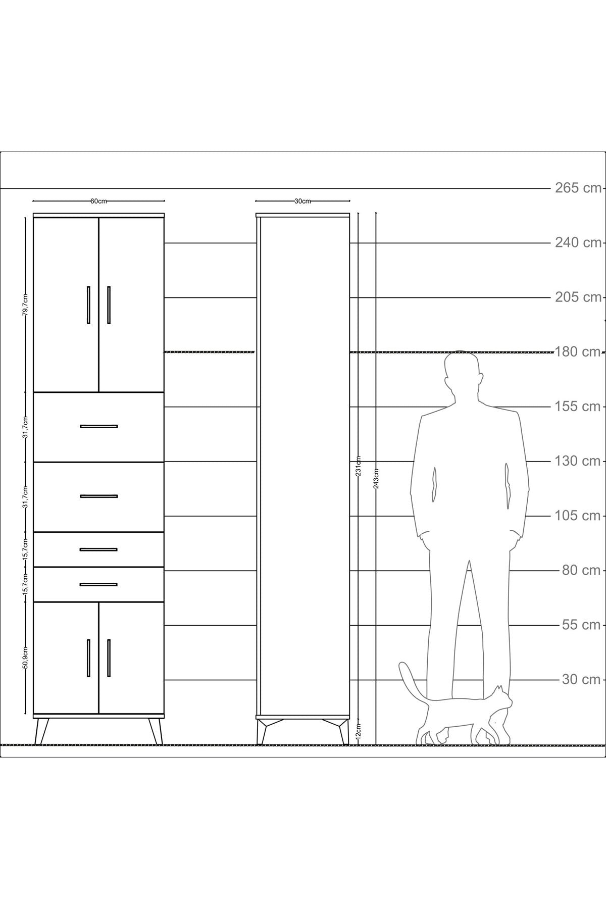 Arges Dolap 3 Raflı 4 Çekmeceli 4 Kapaklı 60x30x243 - S32M063V9A