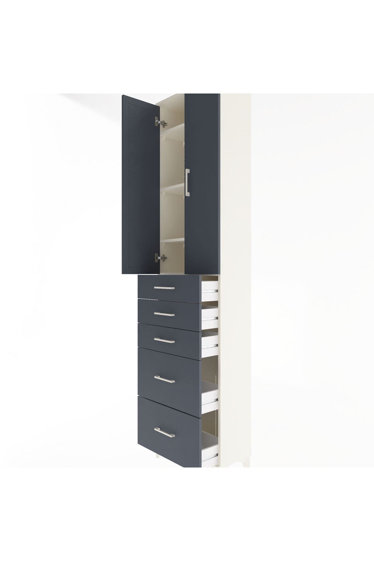 Arges Dolap 4 Raflı 5 Çekmeceli 2 Kapaklı 60x30x243 - S32M064V2A