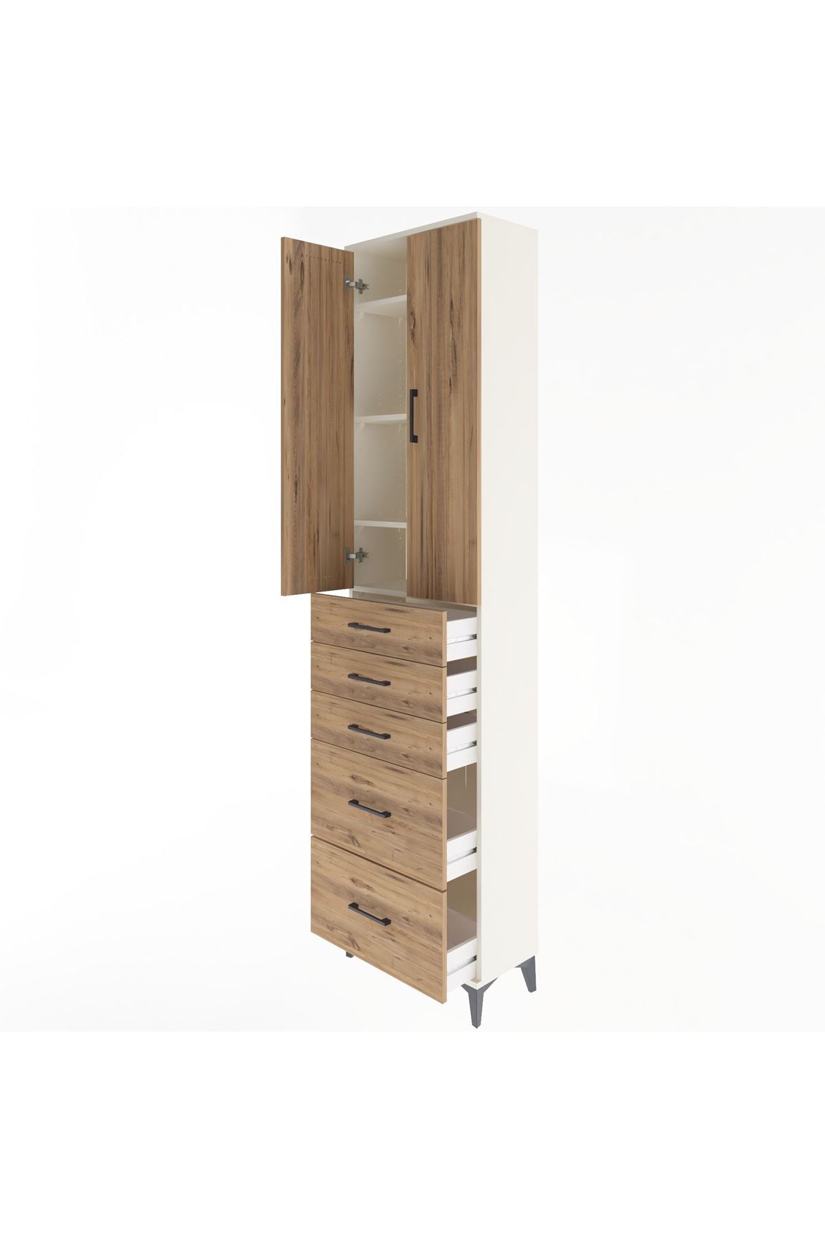 Arges Dolap 4 Raflı 5 Çekmeceli 2 Kapaklı 60x30x243 - S32M064V3A