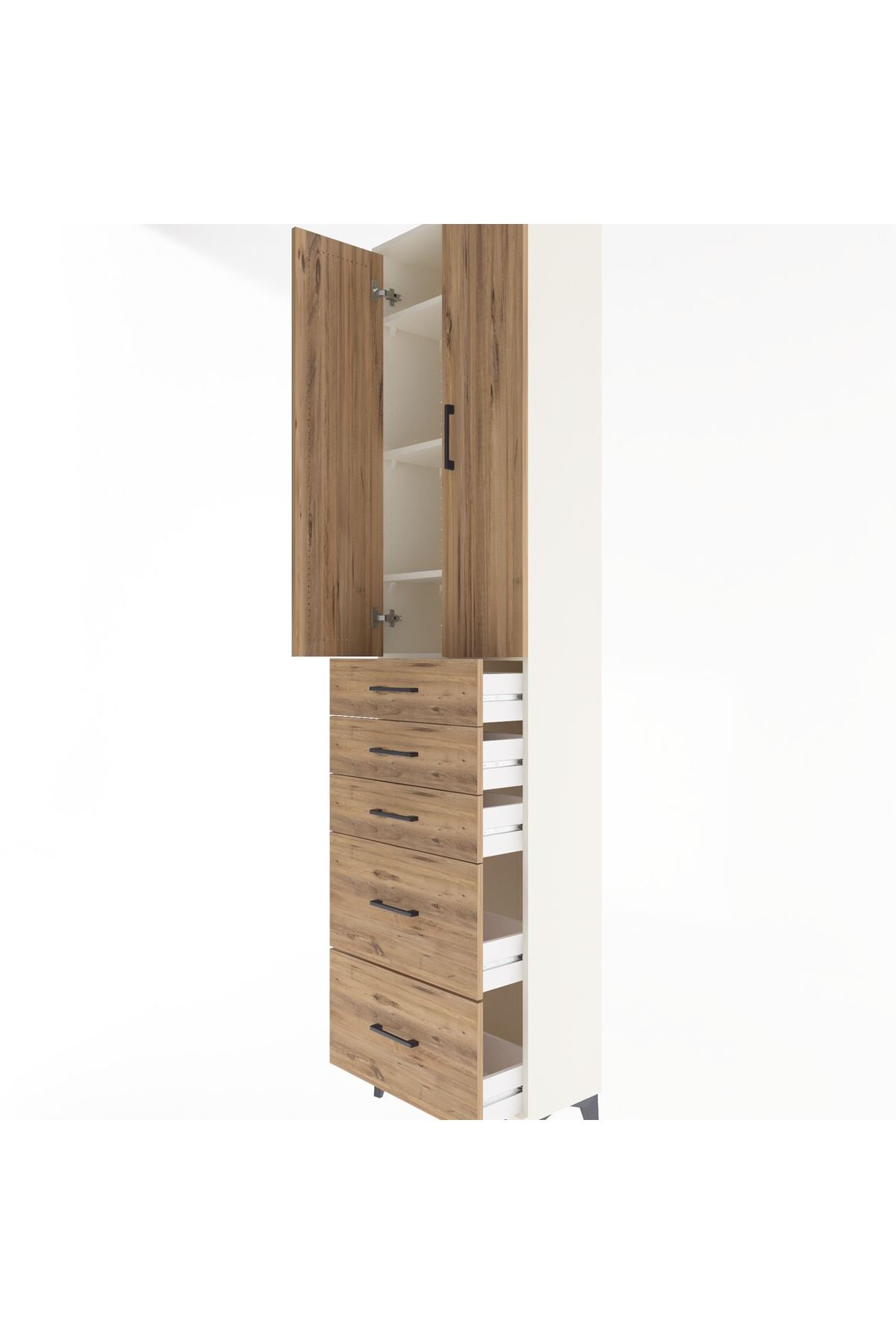 Arges Dolap 4 Raflı 5 Çekmeceli 2 Kapaklı 60x30x243 - S32M064V3A