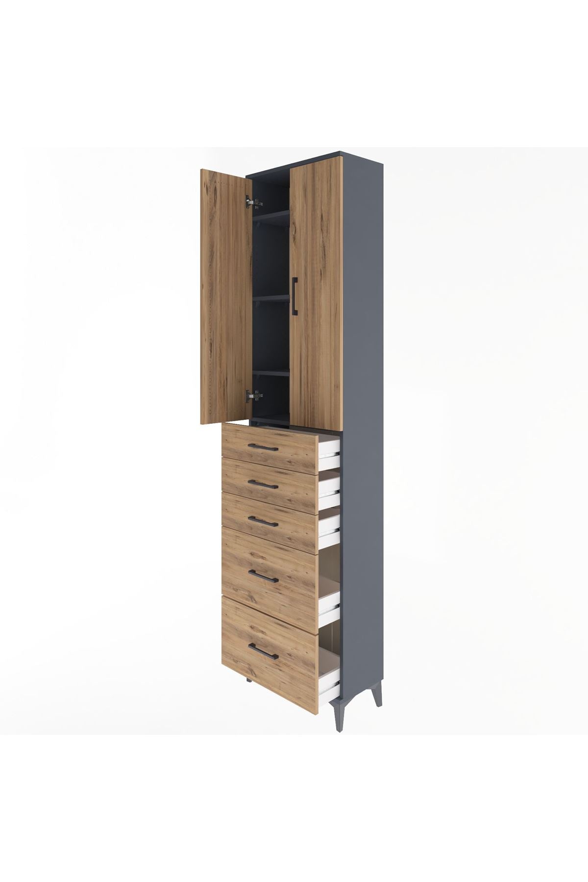 Arges Dolap 4 Raflı 5 Çekmeceli 2 Kapaklı 60x30x243 - S32M064V6A