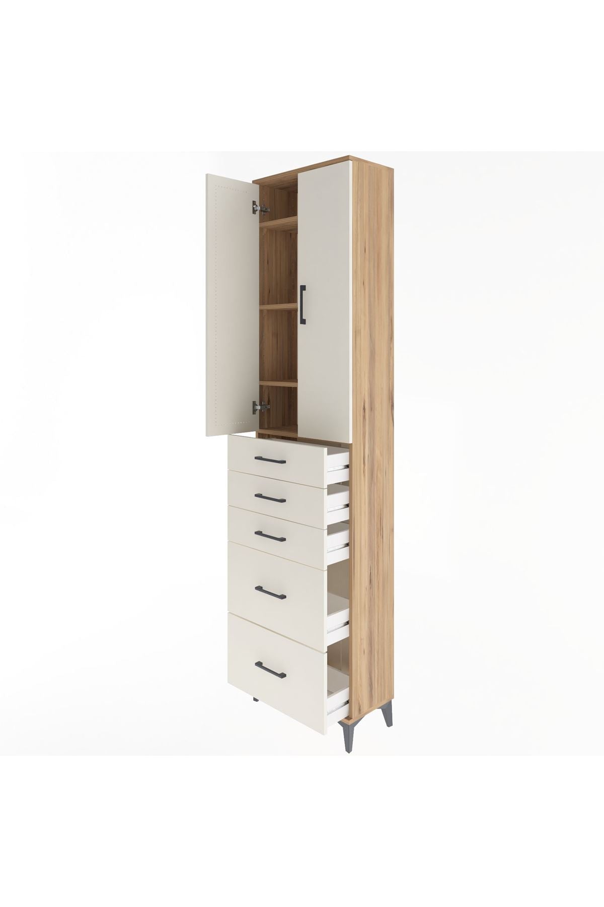 Arges Dolap 4 Raflı 5 Çekmeceli 2 Kapaklı 60x30x243 - S32M064V7A