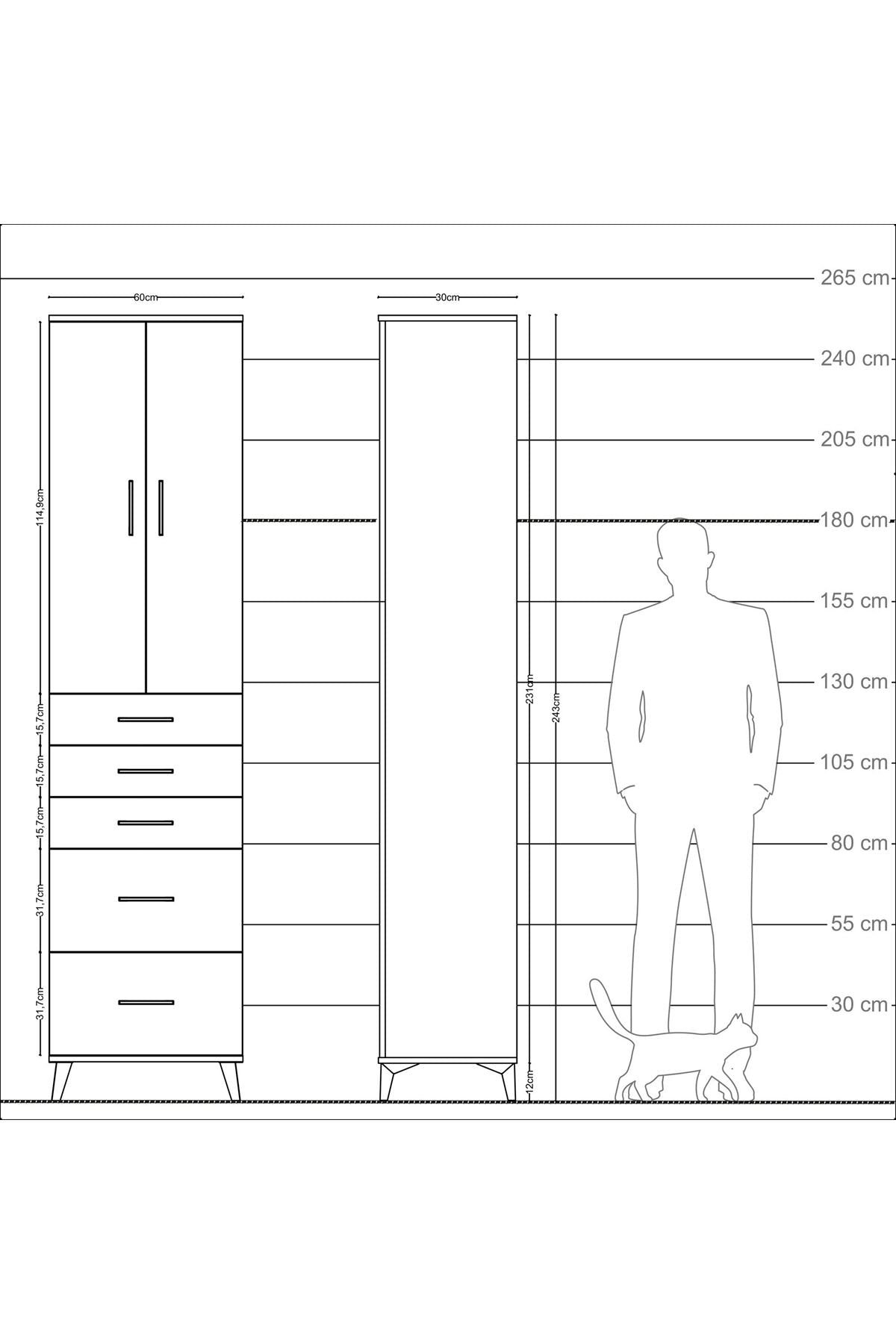 Arges Dolap 4 Raflı 5 Çekmeceli 2 Kapaklı 60x30x243 - S32M064V7A