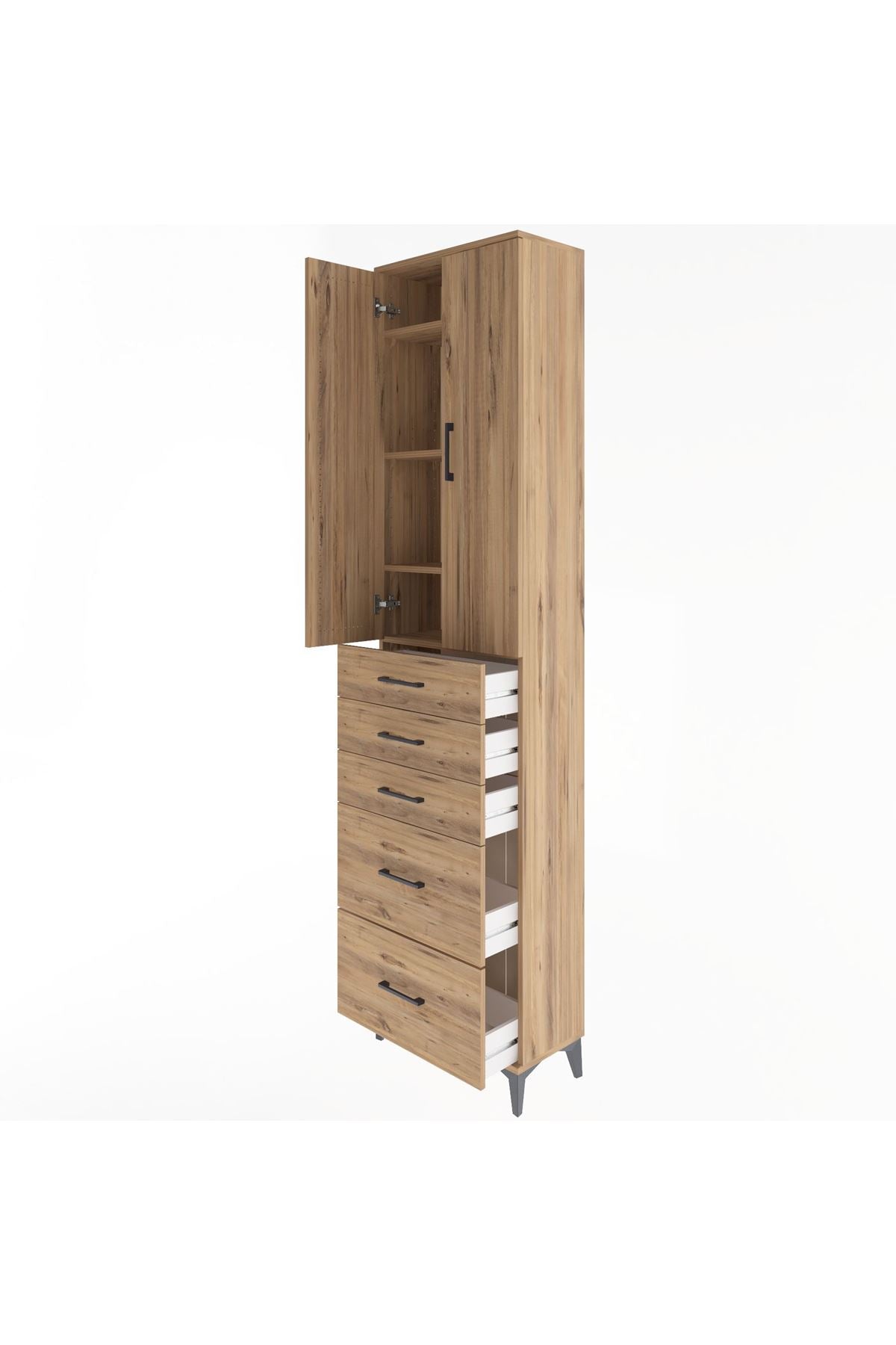 Arges Dolap 4 Raflı 5 Çekmeceli 2 Kapaklı 60x30x243 - S32M064V9A