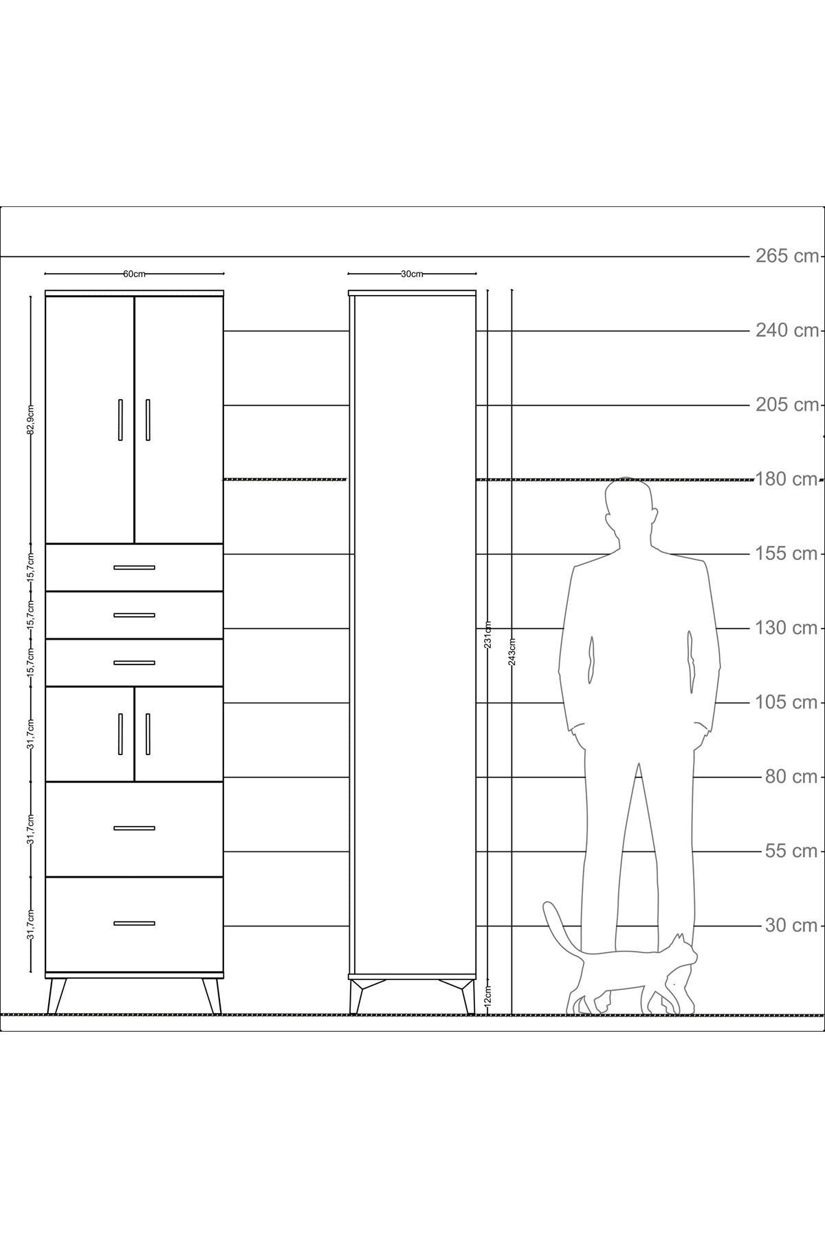 Arges Dolap 4 Raflı 5 Çekmeceli 4 Kapaklı 60x30x243 - S32M065V6A