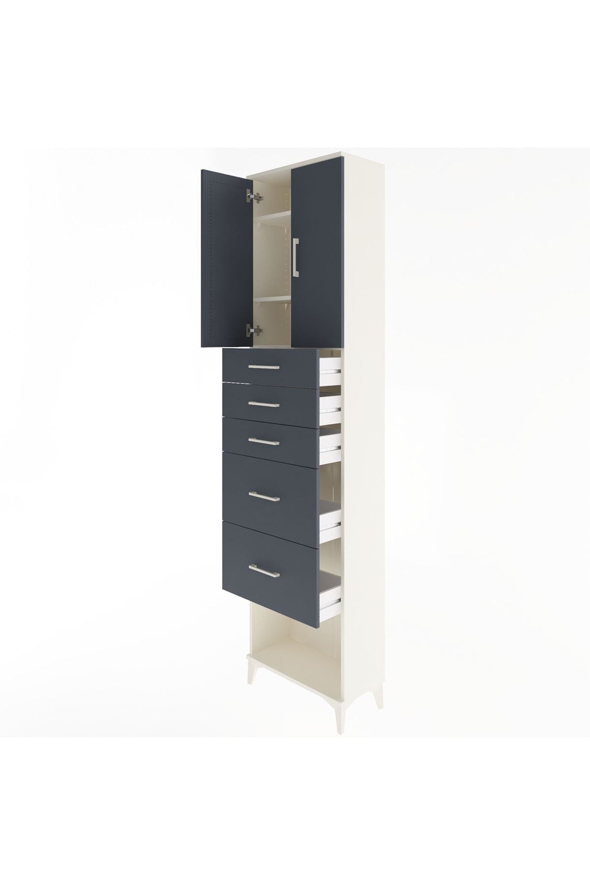 Arges Dolap 3 Raflı 5 Çekmeceli 2 Kapaklı 60x30x243 - S32M066V2A