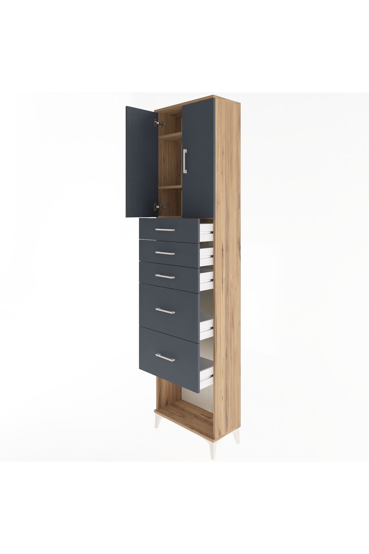 Arges Dolap 3 Raflı 5 Çekmeceli 2 Kapaklı 60x30x243 - S32M066V8A