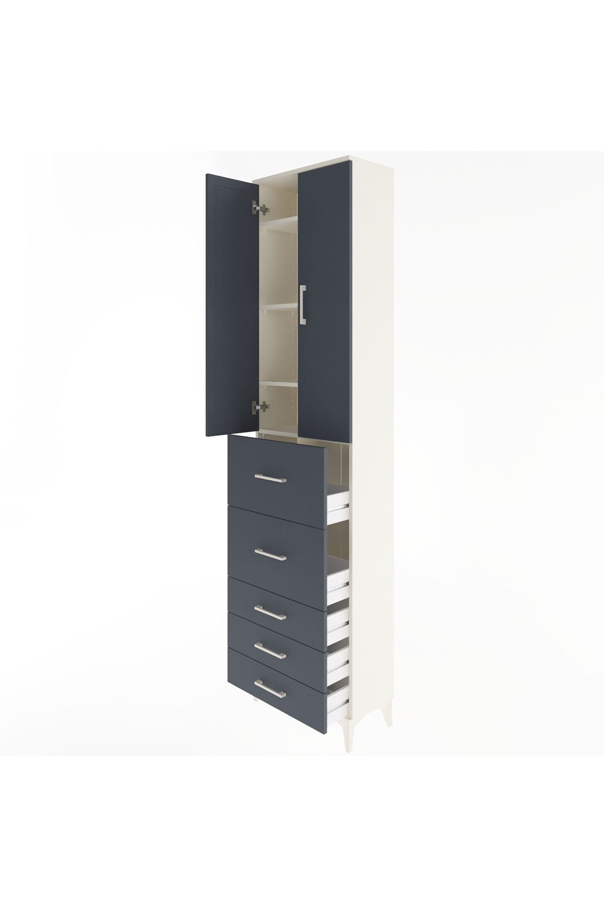 Arges Dolap 4 Raflı 5 Çekmeceli 2 Kapaklı 60x30x243 - S32M067V2A