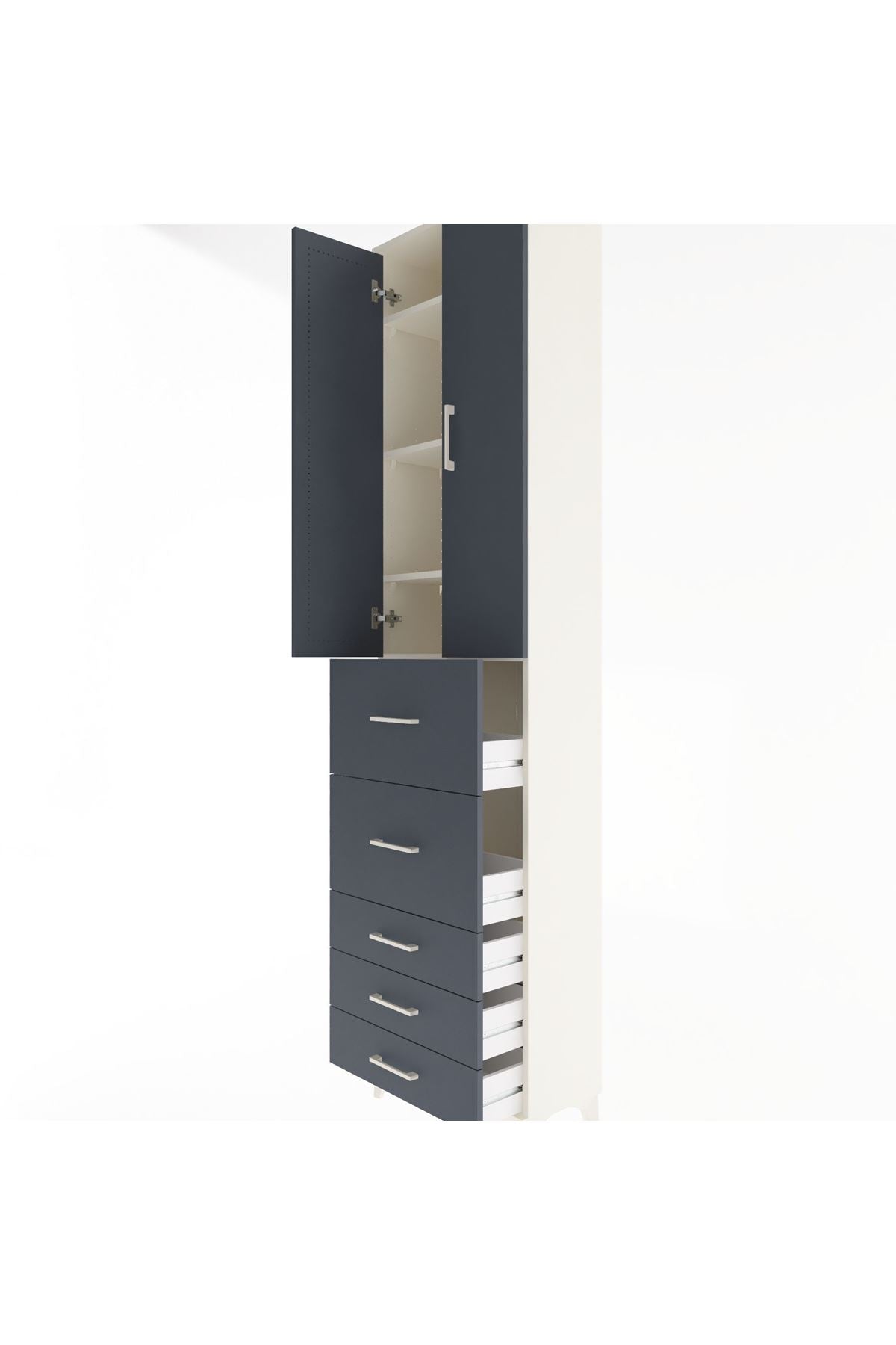 Arges Dolap 4 Raflı 5 Çekmeceli 2 Kapaklı 60x30x243 - S32M067V2A