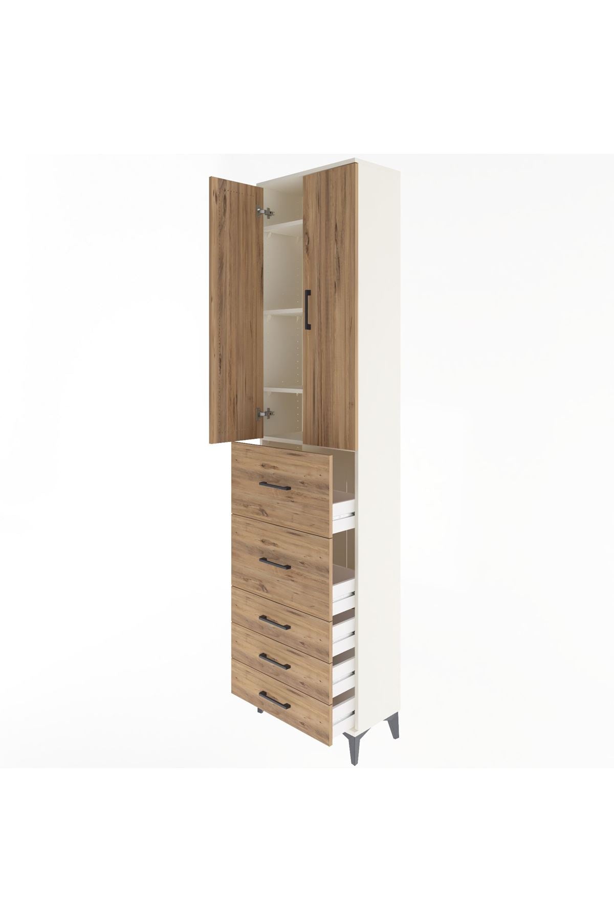 Arges Dolap 4 Raflı 5 Çekmeceli 2 Kapaklı 60x30x243 - S32M067V3A
