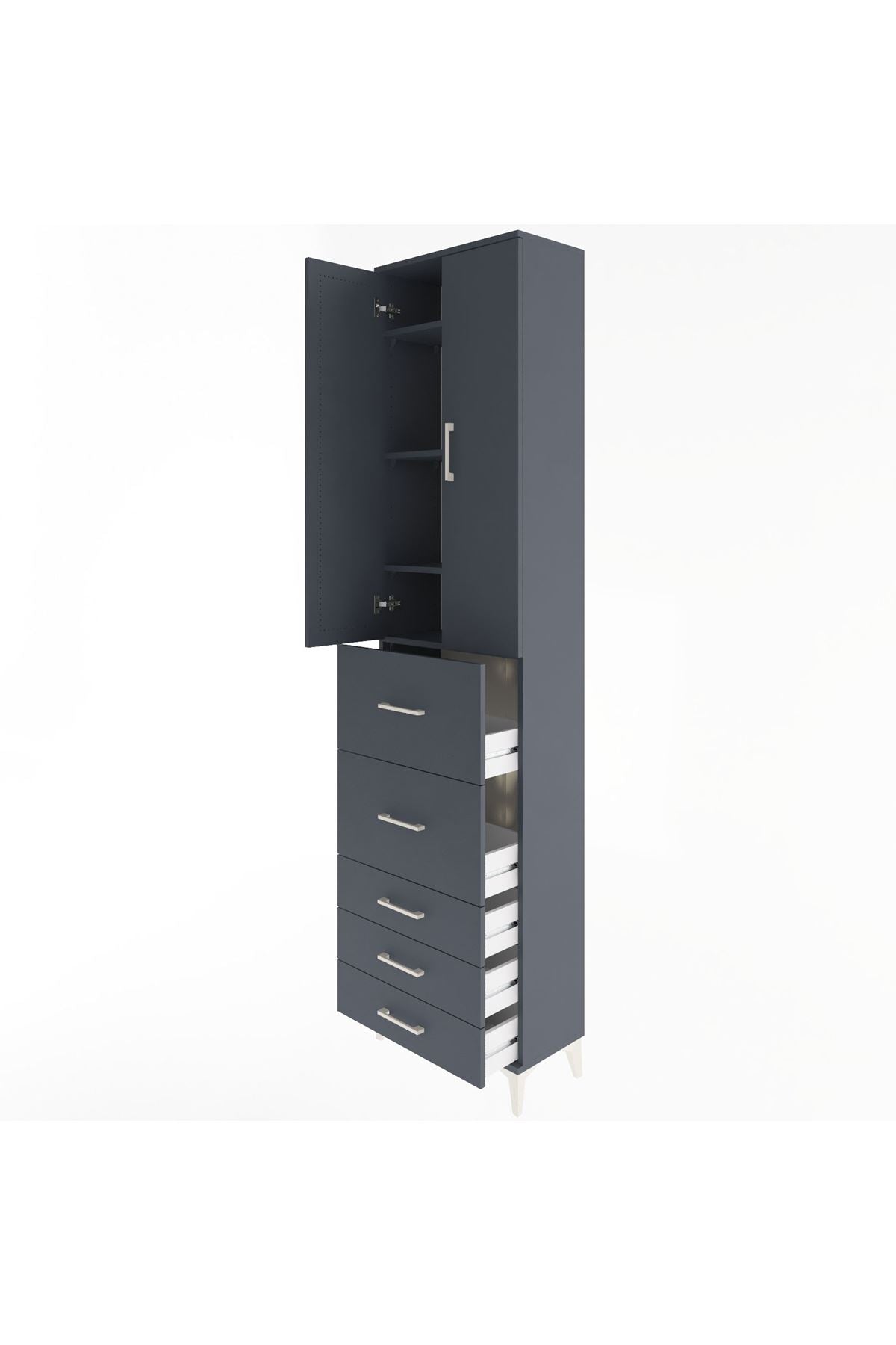 Arges Dolap 4 Raflı 5 Çekmeceli 2 Kapaklı 60x30x243 - S32M067V5A