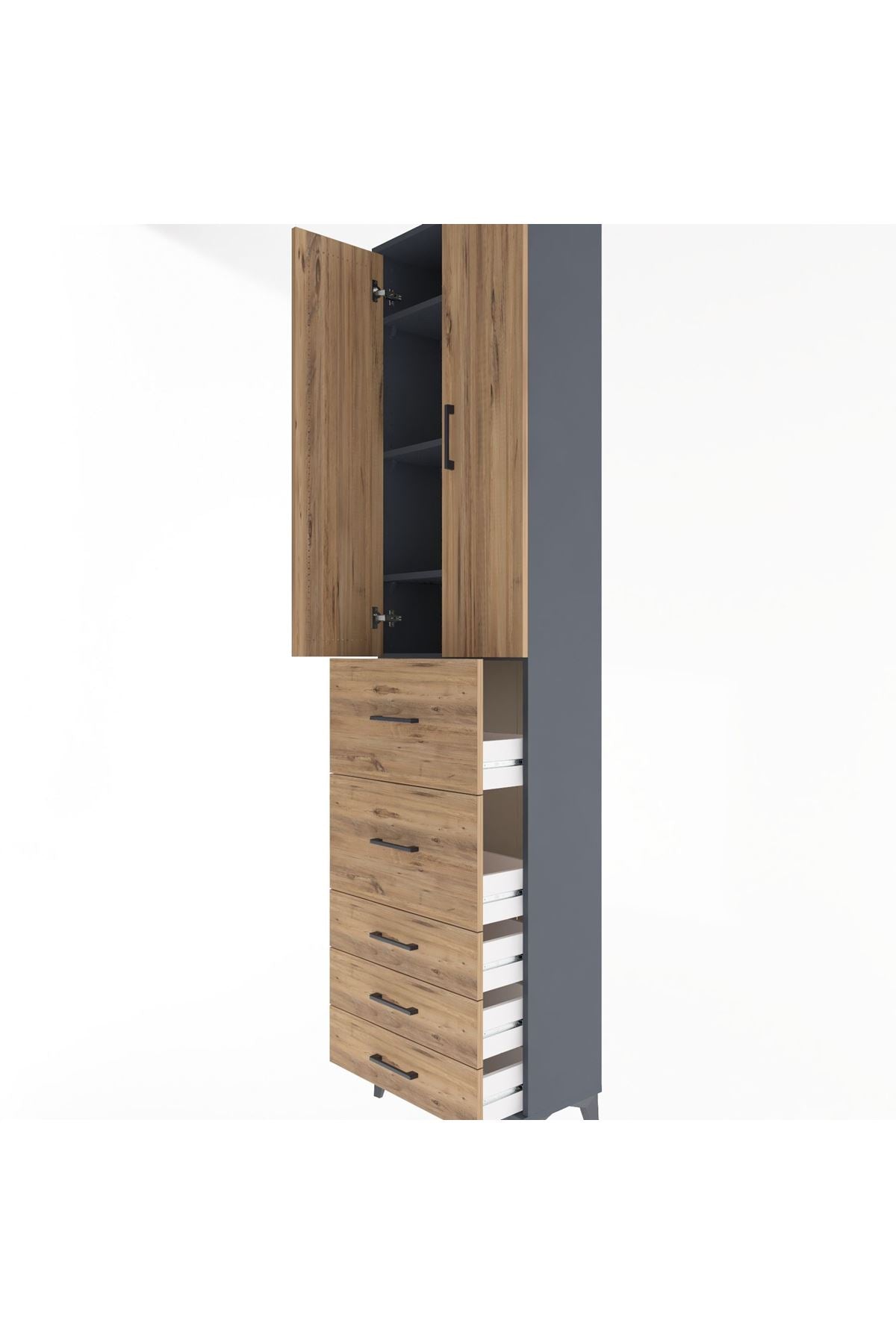 Arges Dolap 4 Raflı 5 Çekmeceli 2 Kapaklı 60x30x243 - S32M067V6A