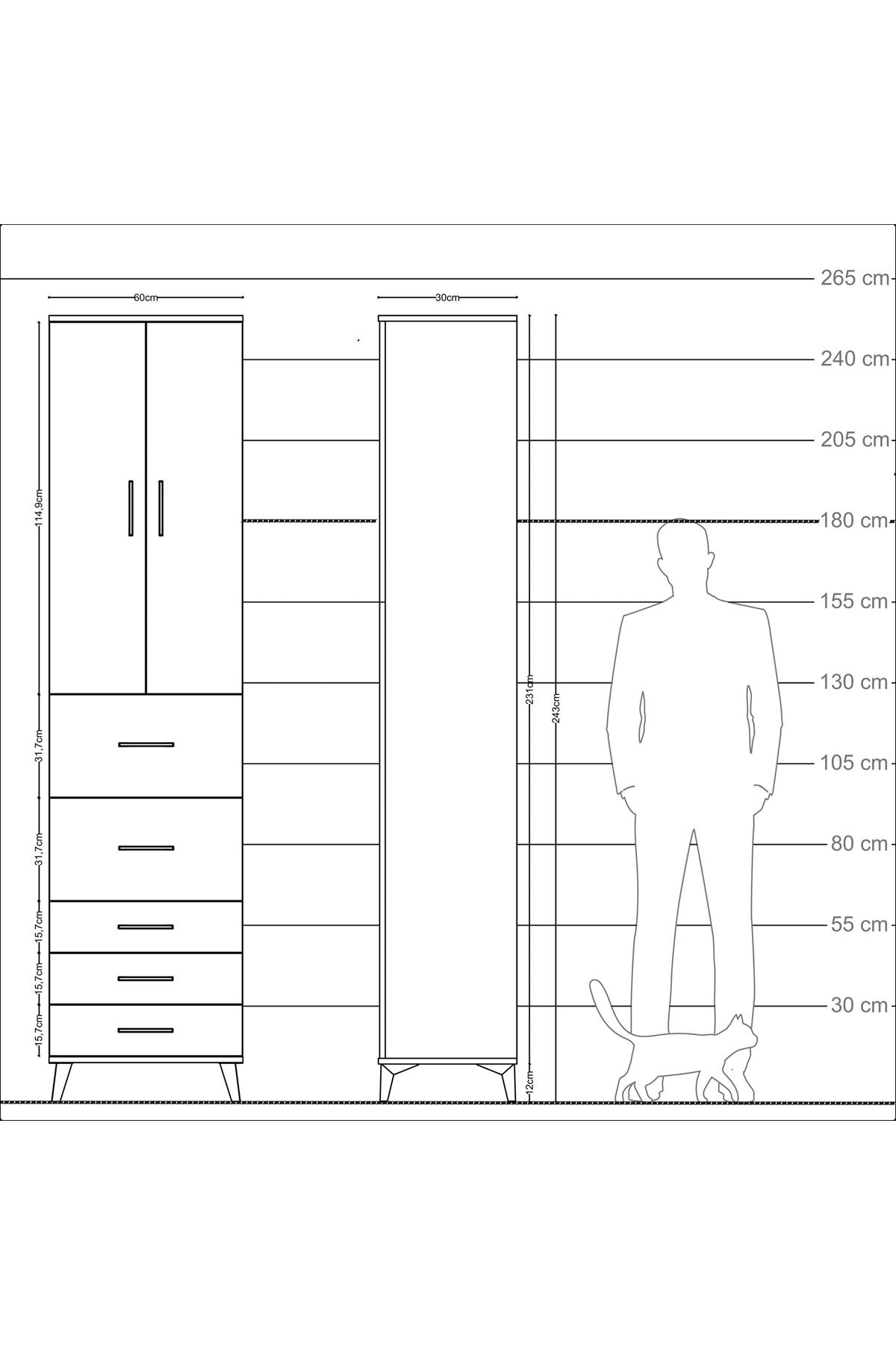 Arges Dolap 4 Raflı 5 Çekmeceli 2 Kapaklı 60x30x243 - S32M067V6A