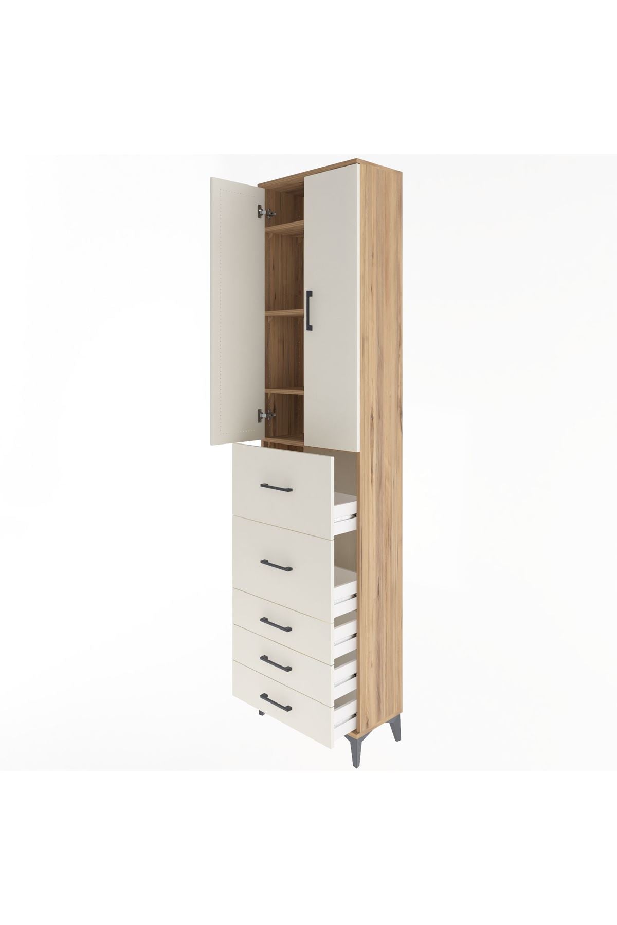 Arges Dolap 4 Raflı 5 Çekmeceli 2 Kapaklı 60x30x243 - S32M067V7A